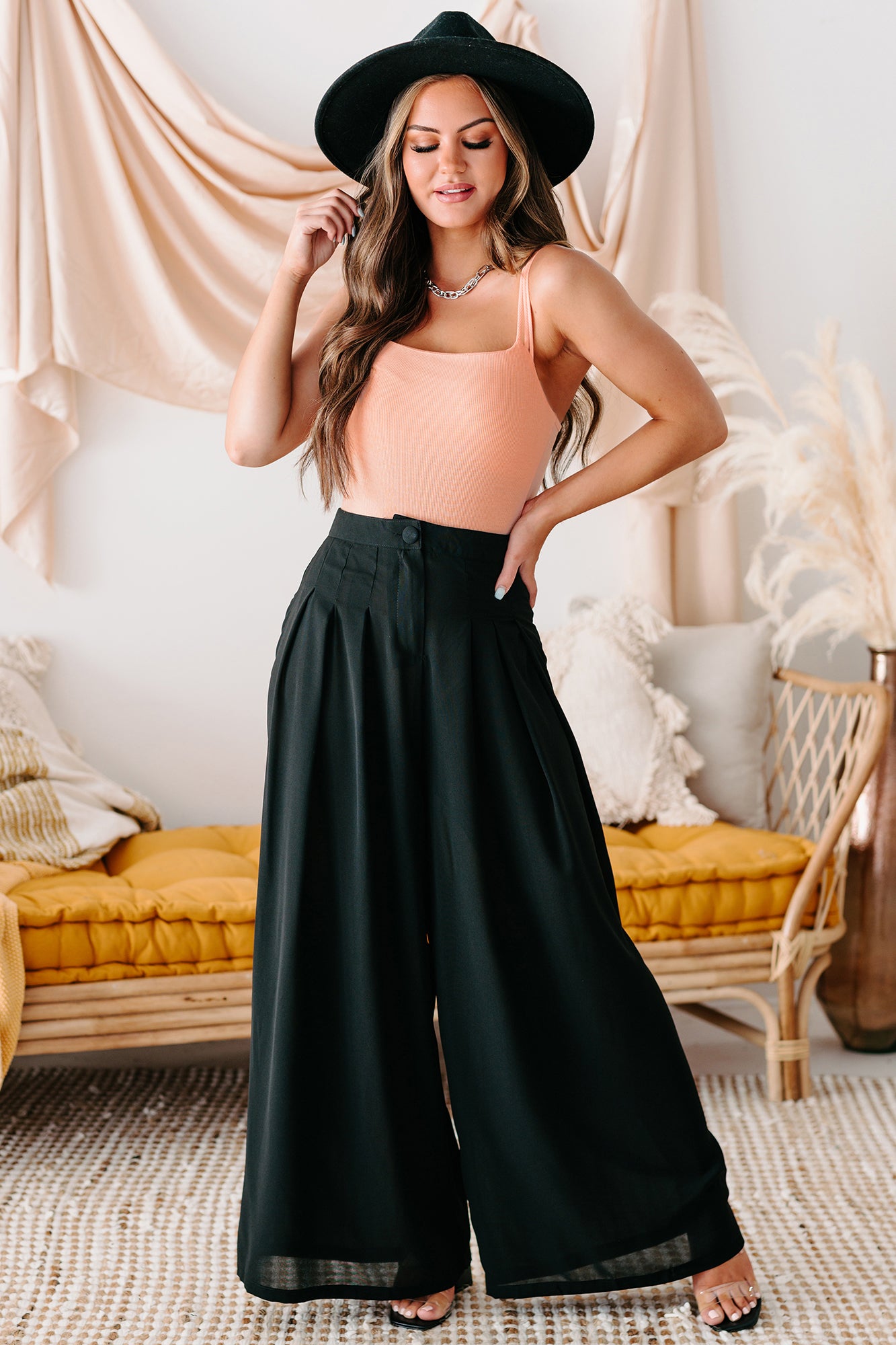 Conference Call High Rise Pleated Wide Leg Pants (Black)-The Formal Wear