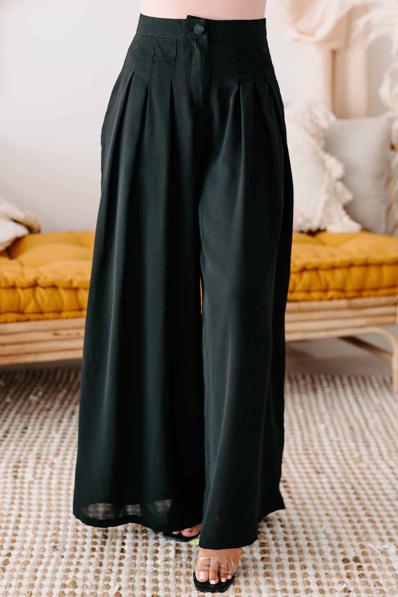 Conference Call High Rise Pleated Wide Leg Pants (Black)-The Formal Wear