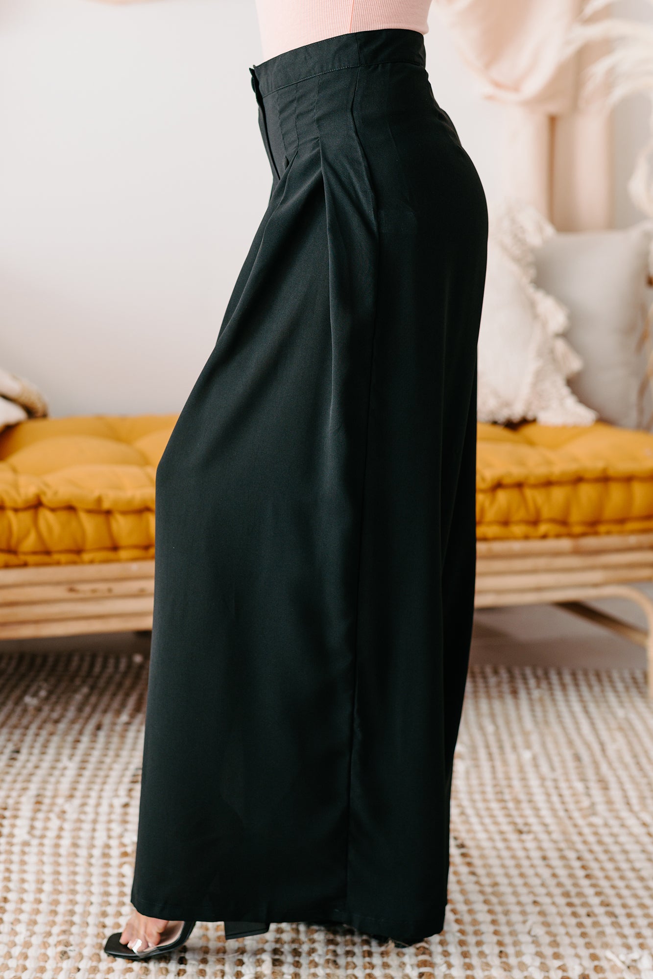 Conference Call High Rise Pleated Wide Leg Pants (Black)-The Formal Wear