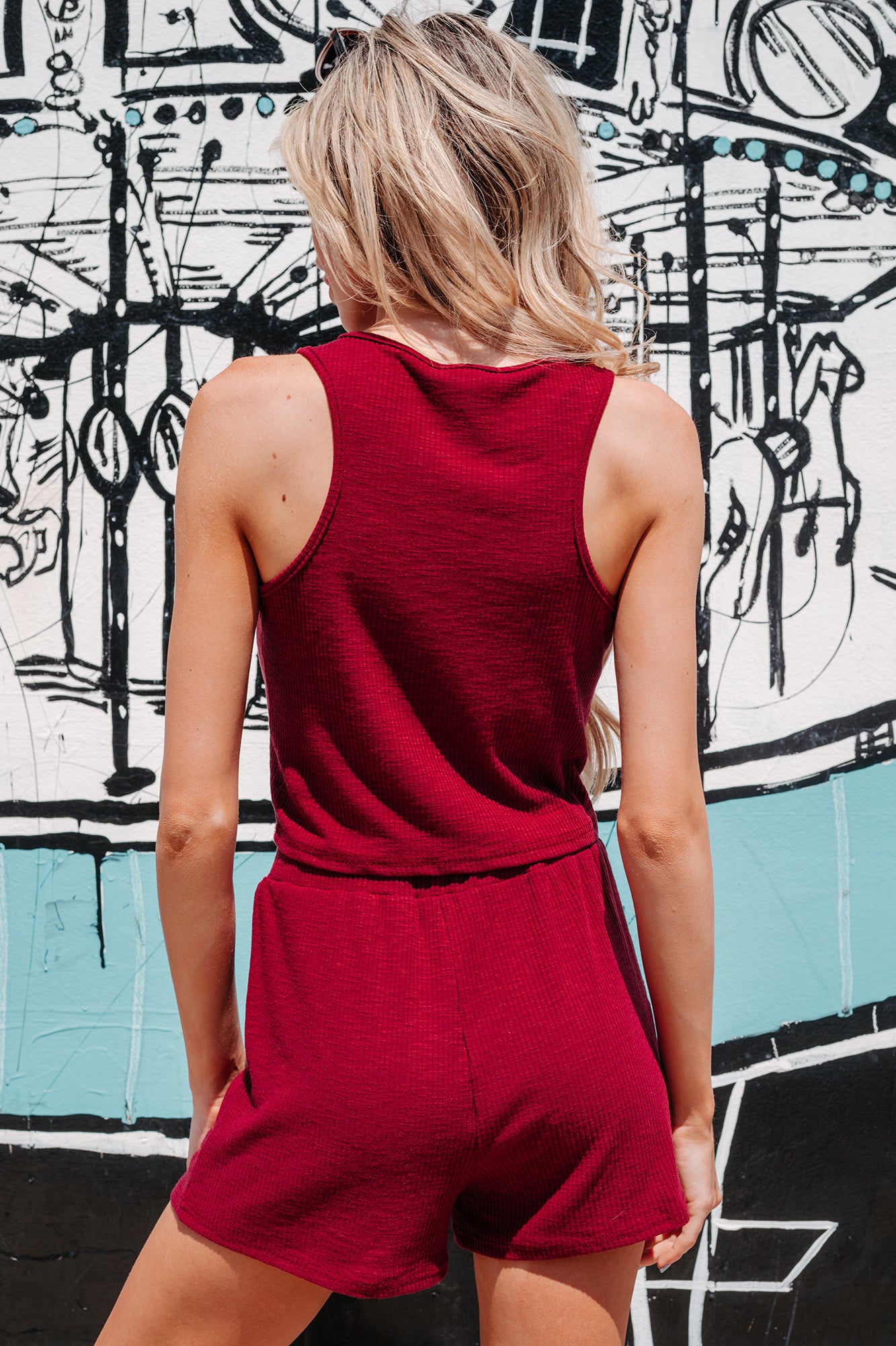 Slow Mornings Ribbed Tie Waist Shorts (Wine)-The Formal Wear