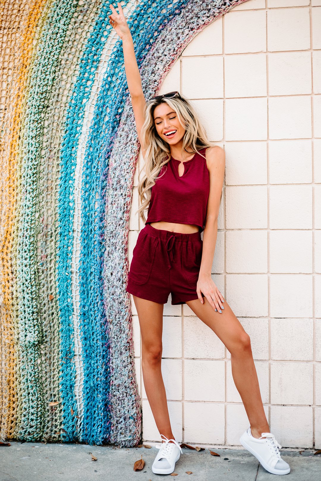 Slow Mornings Ribbed Tie Waist Shorts (Wine)-The Formal Wear