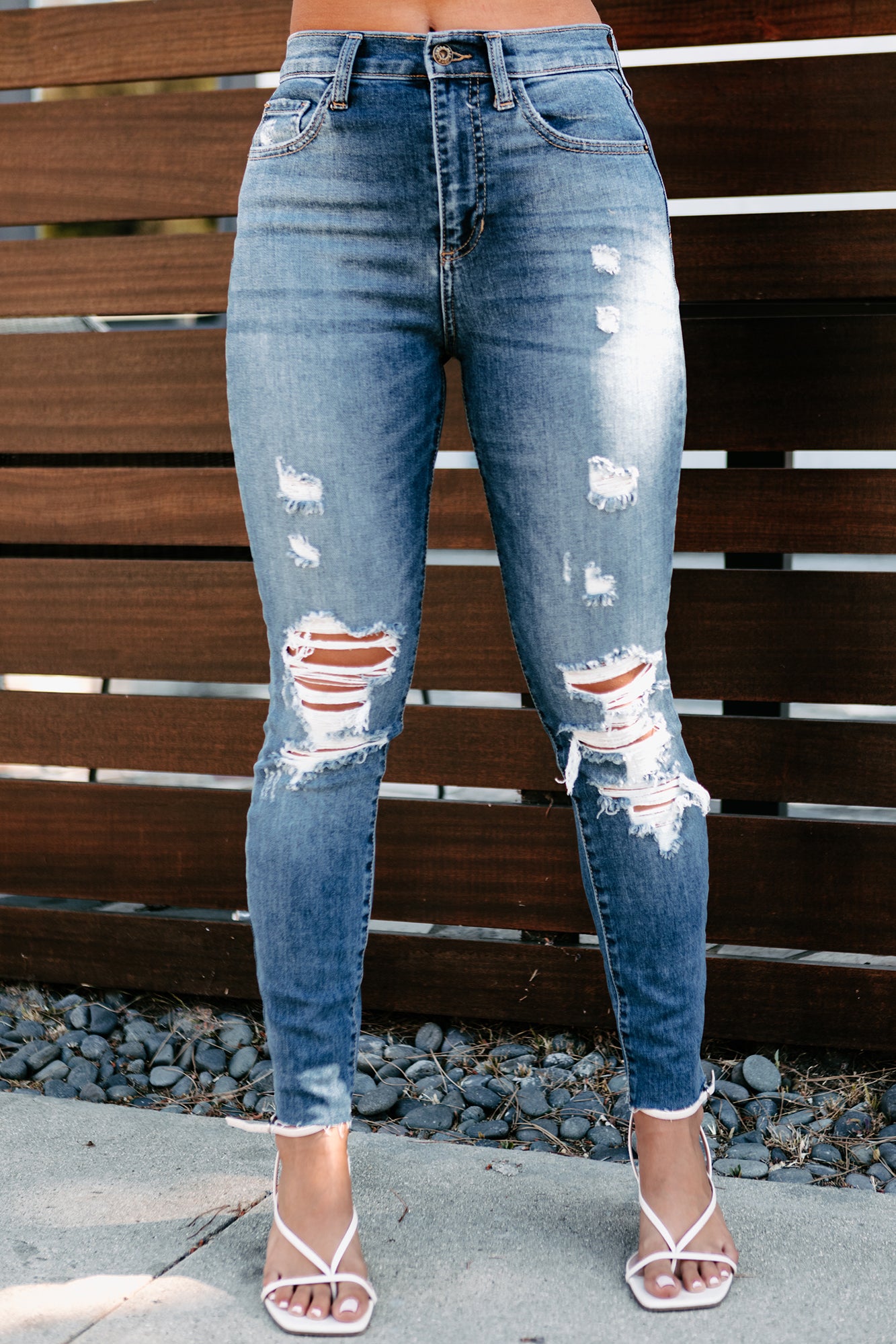 With Certainty High Rise Distressed Skinny Jeans (Medium Light)-The Formal Wear