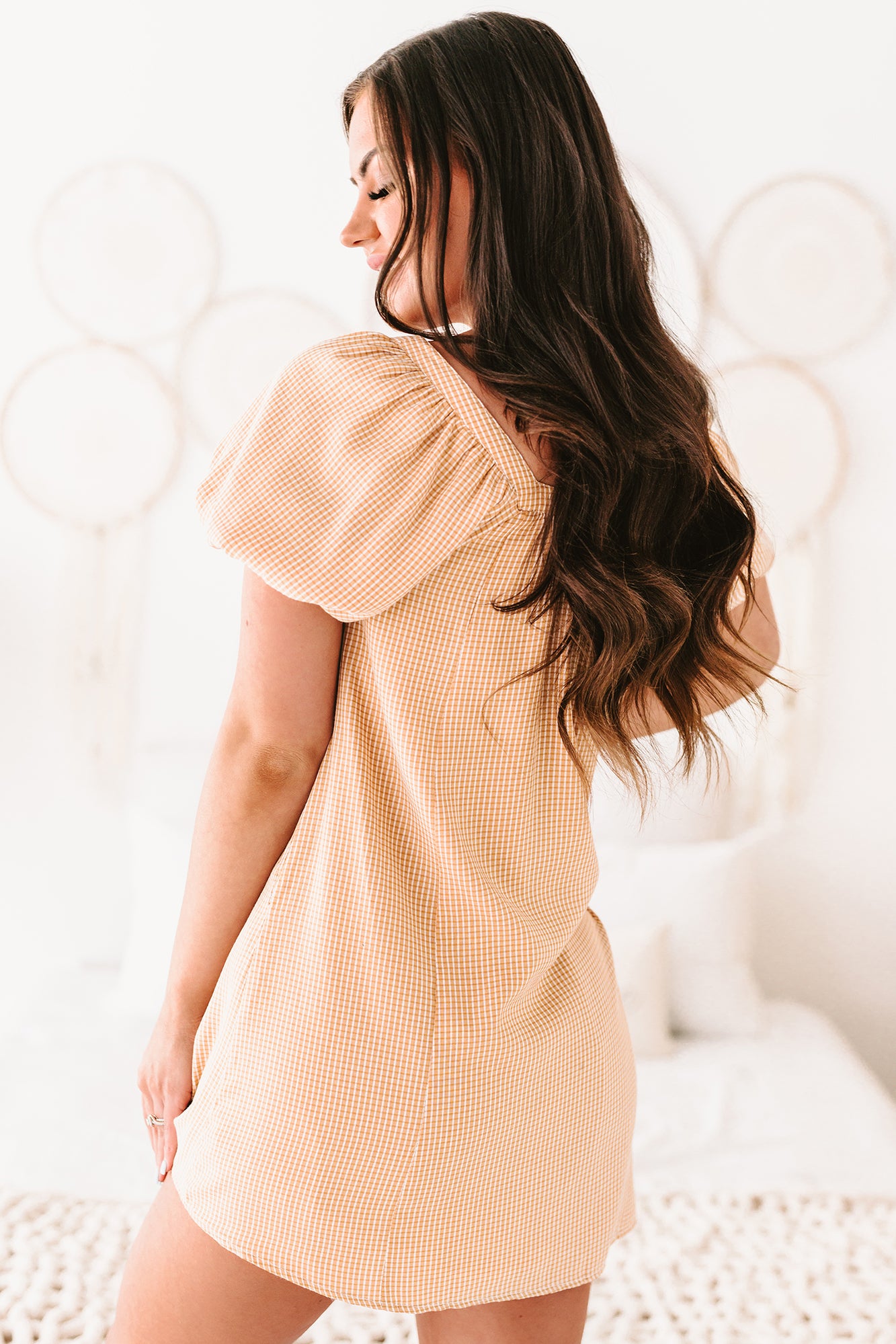 Afternoon Air Puff Sleeve Button-Front Mini Dress (Mustard)-The Formal Wear