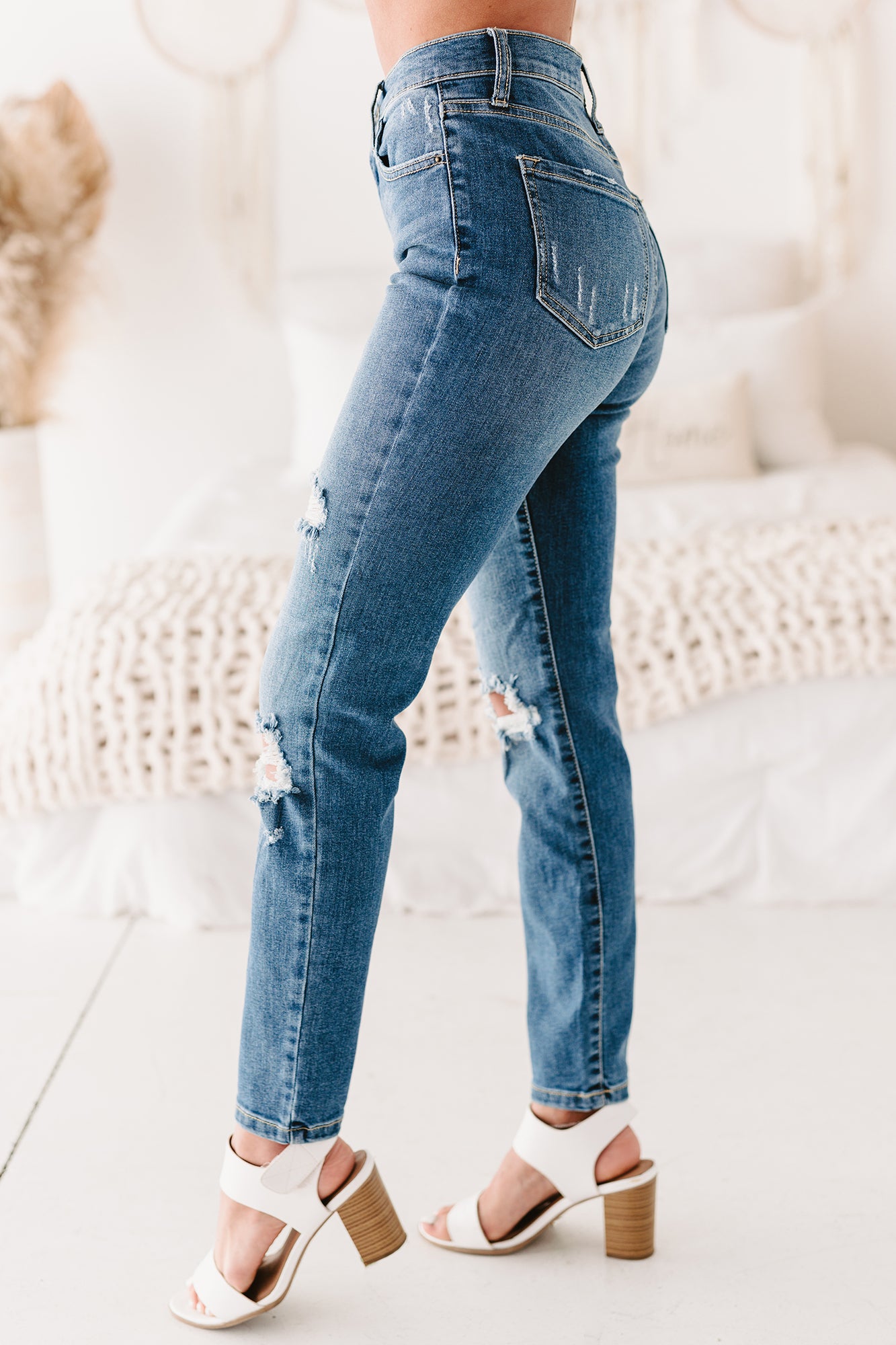 In Casual Company High Rise Distressed Tomboy Jeans (Medium Light)-The Formal Wear