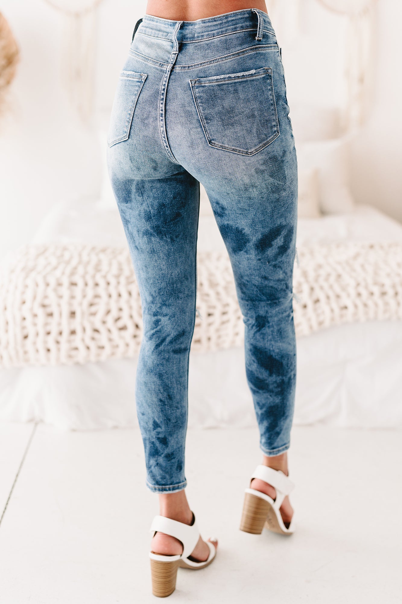 Tangled Heartstrings Flying Monkey High Rise Distressed Acid Wash Jeans (Medium Light)-The Formal Wear