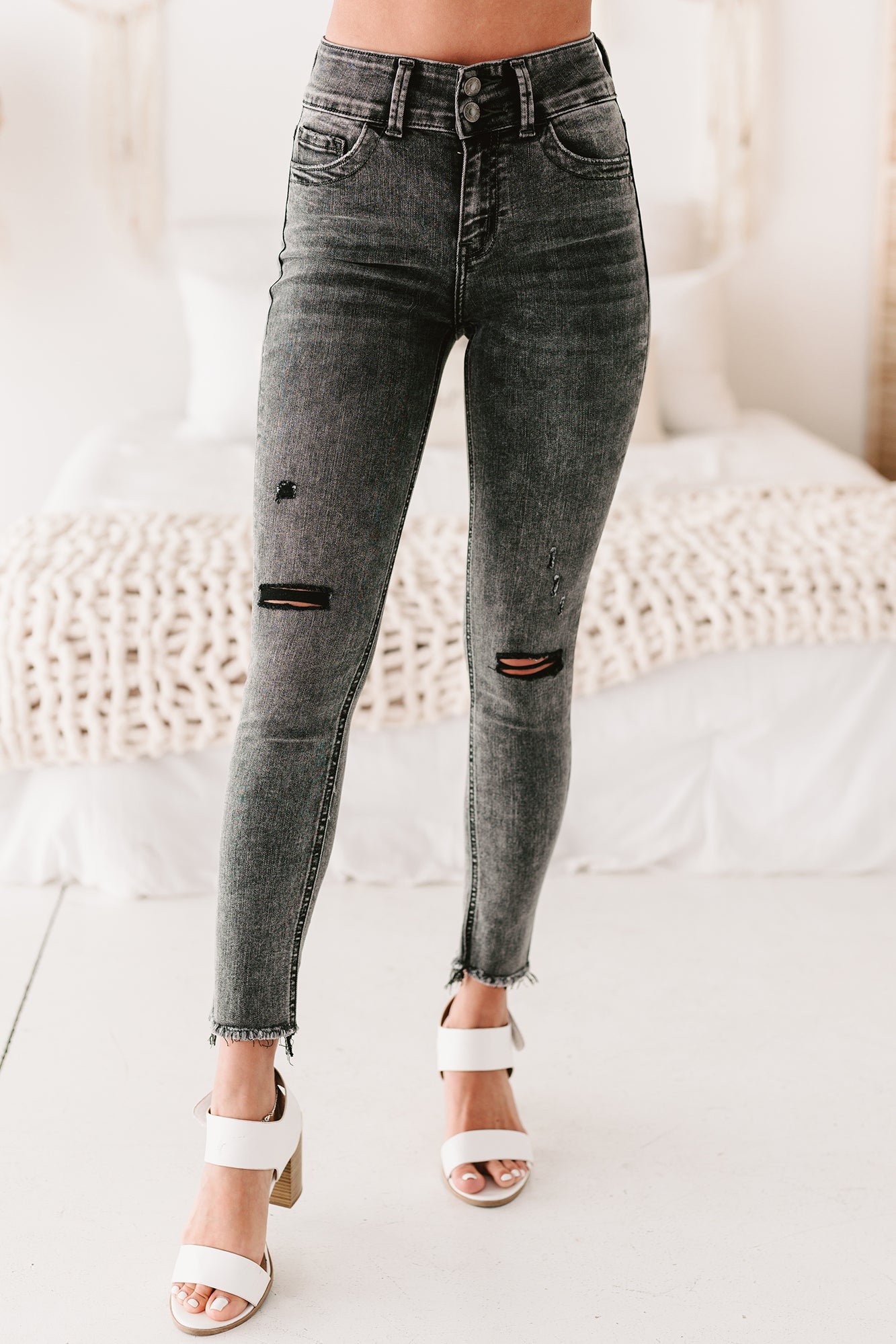 Skater Girl Flying Monkey High Rise Acid Wash Crop Skinny Jeans (Black)-The Formal Wear