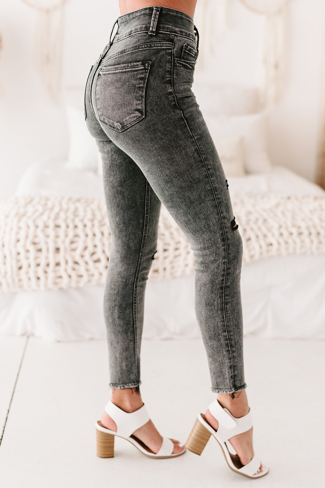 Skater Girl Flying Monkey High Rise Acid Wash Crop Skinny Jeans (Black)-The Formal Wear