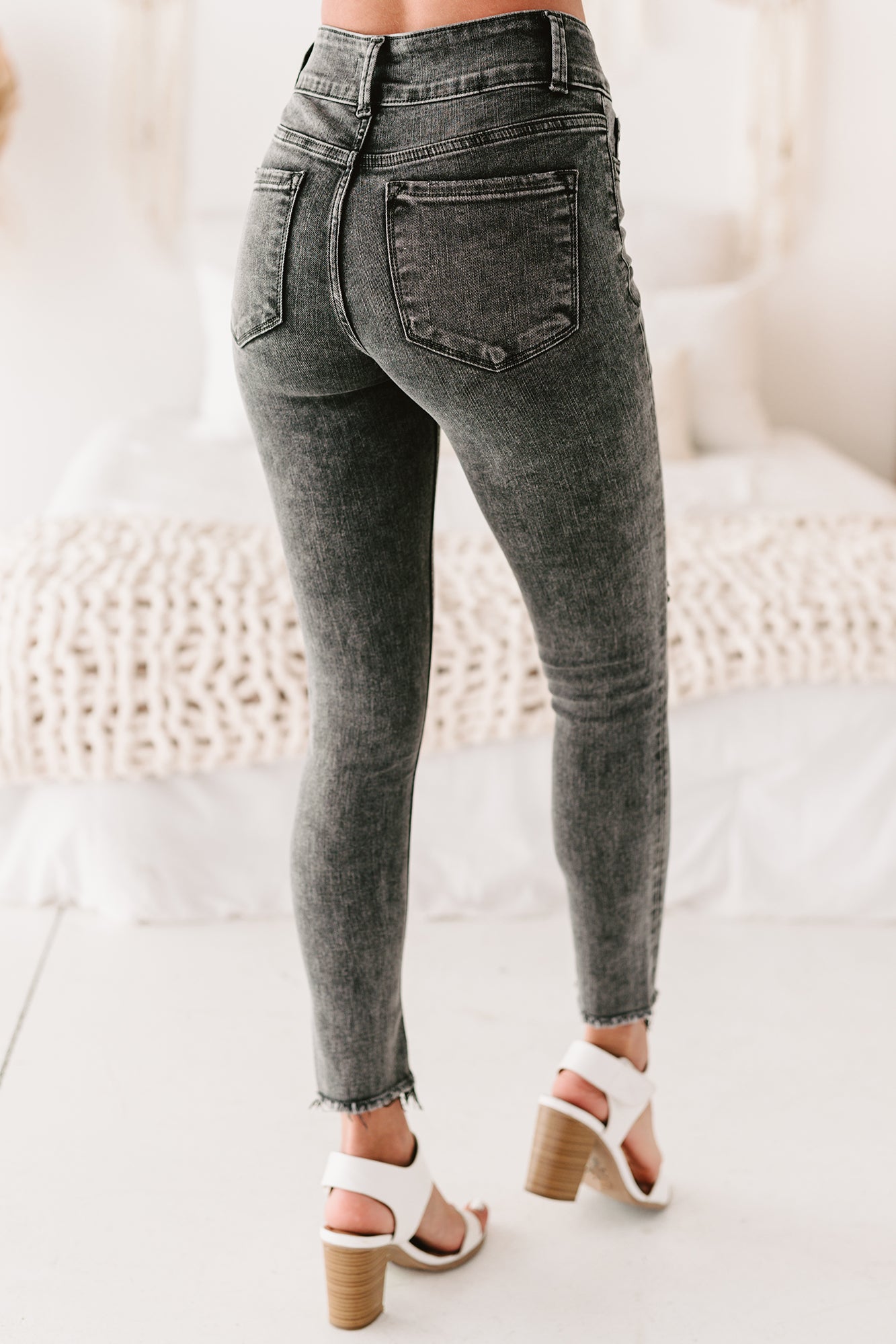 Skater Girl Flying Monkey High Rise Acid Wash Crop Skinny Jeans (Black)-The Formal Wear