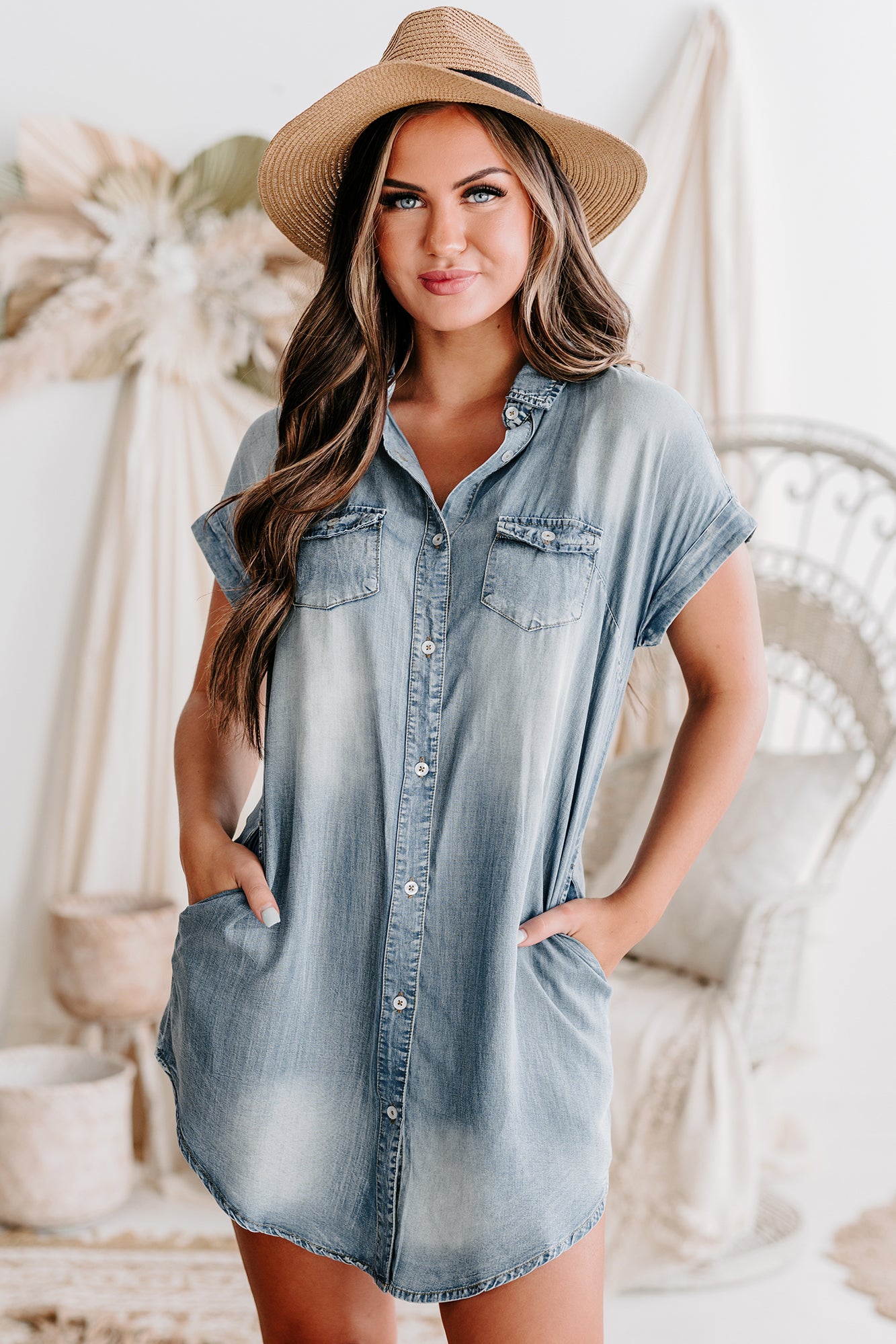 Effortless Allure Button-Down Chambray Dress (Denim)-The Formal Wear