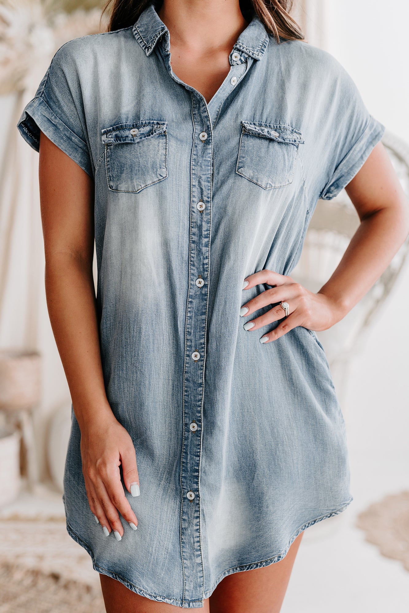 Effortless Allure Button-Down Chambray Dress (Denim)-The Formal Wear