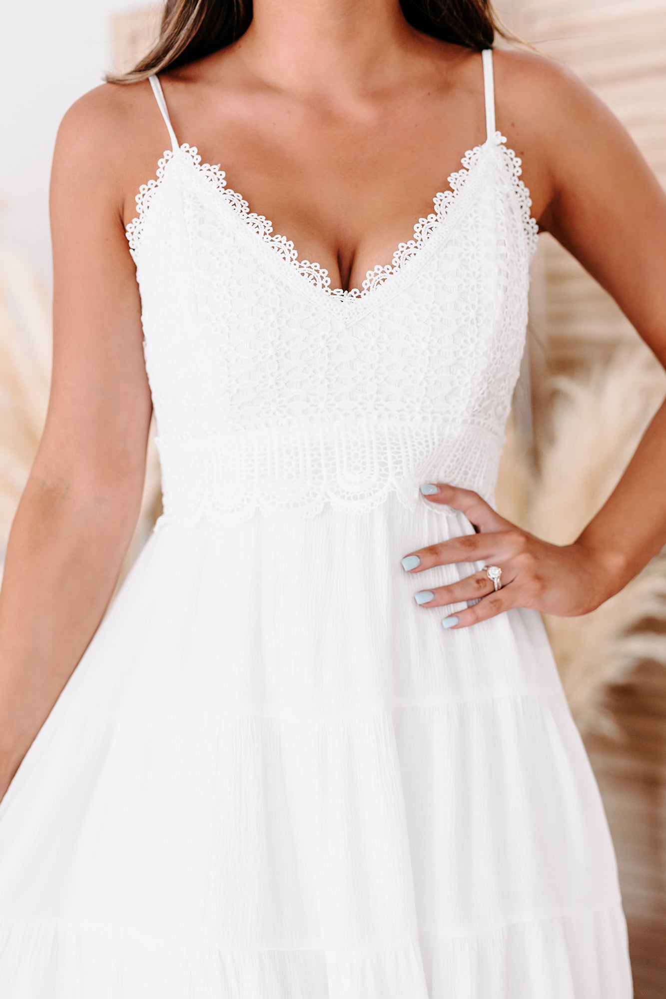 Met By Chance Crochet Lace High-Low Dress (Ivory)-The Formal Wear