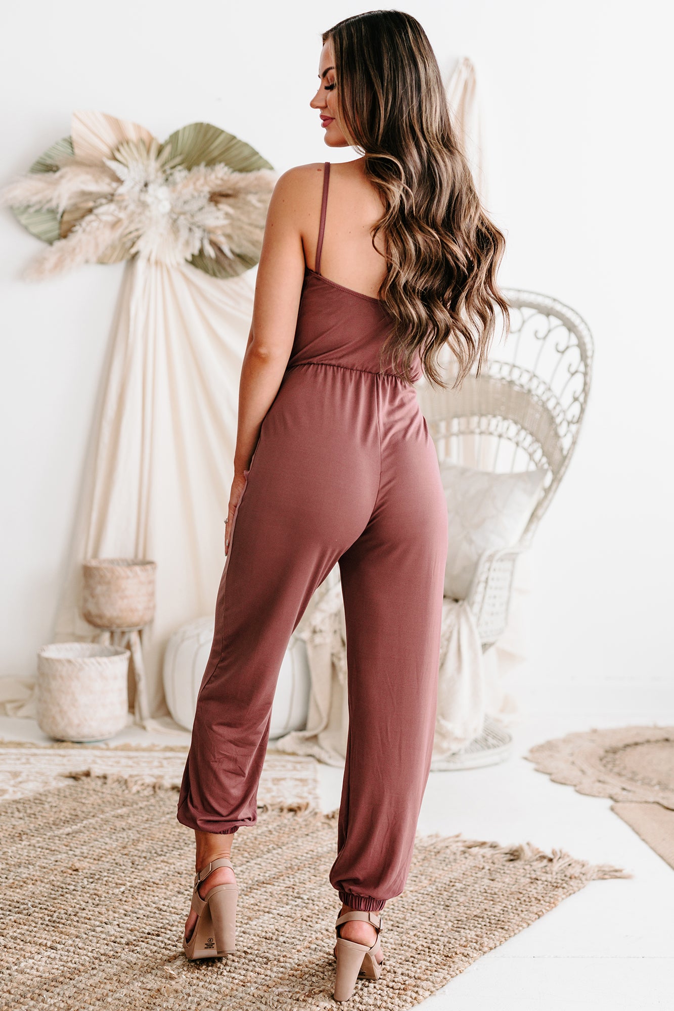 Progressive Thoughts Ruched Cut-Out Jumpsuit (Plum)-The Formal Wear