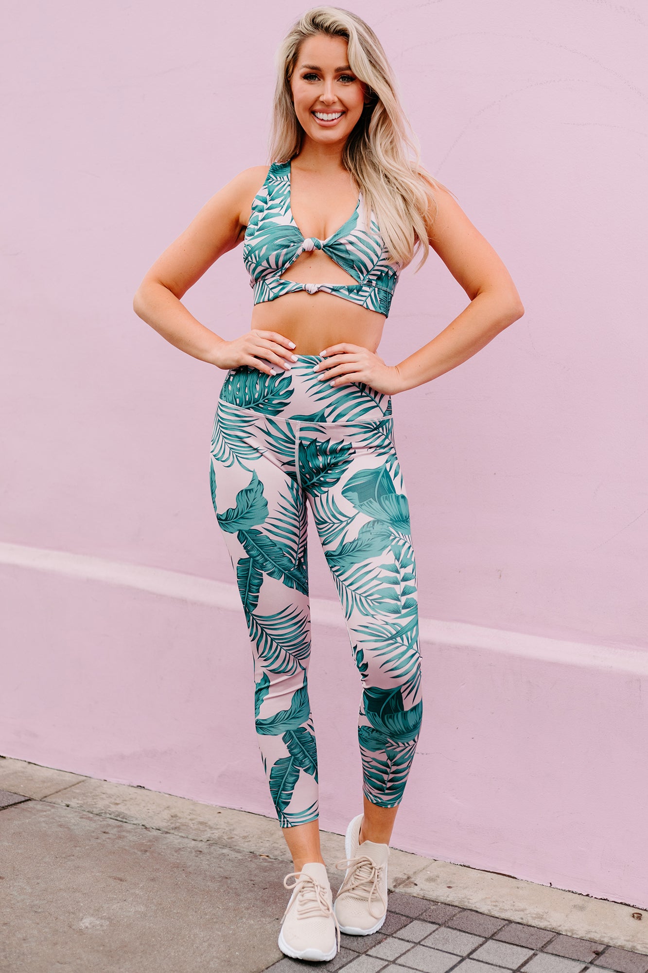 Morning Runs Palm Print Cut-Out Activewear Set (Tropical Print)-The Formal Wear