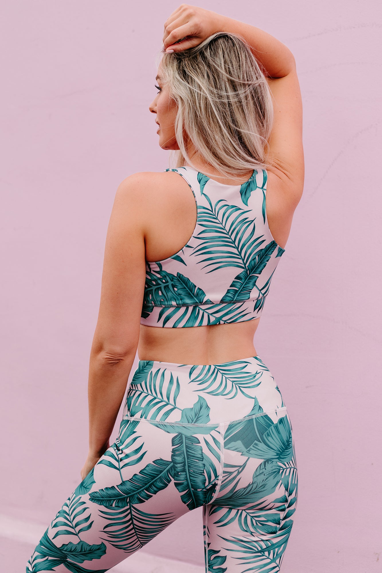 Morning Runs Palm Print Cut-Out Activewear Set (Tropical Print)-The Formal Wear