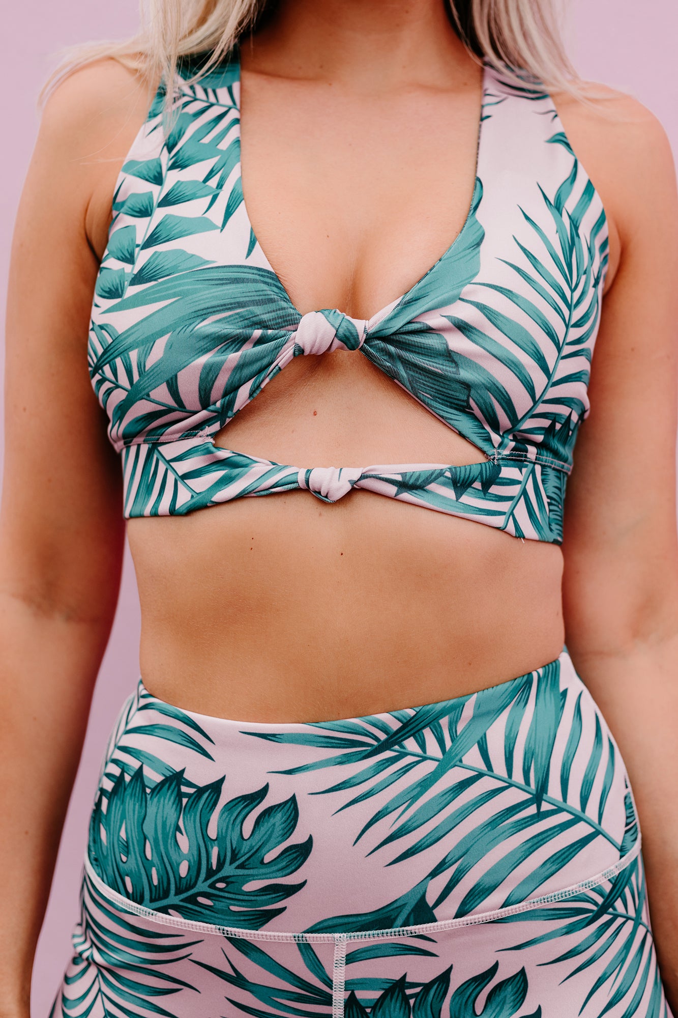 Morning Runs Palm Print Cut-Out Activewear Set (Tropical Print)-The Formal Wear