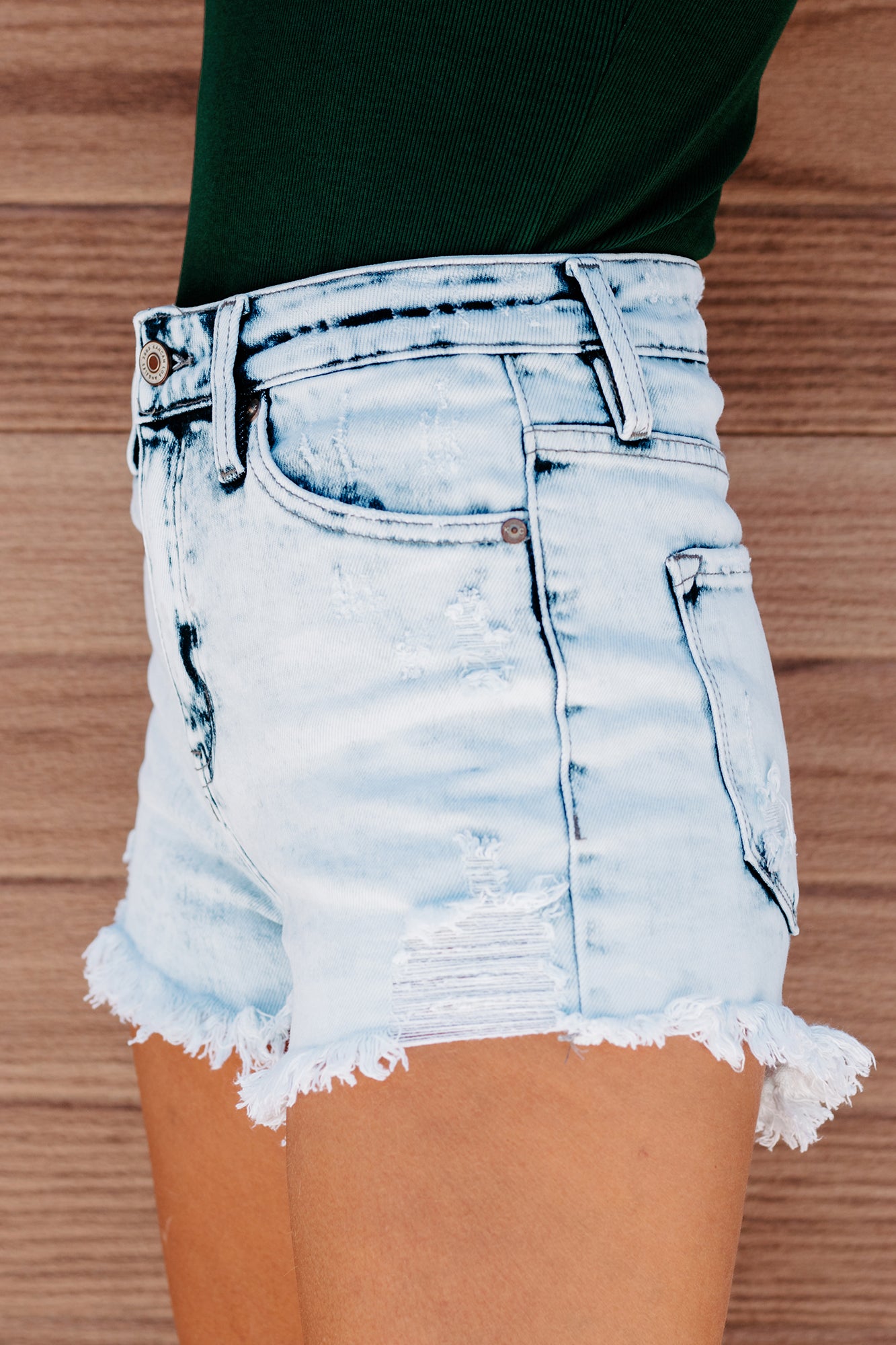 Concert Ready High Rise Distressed Acid Wash Kancan Shorts (Light)-The Formal Wear