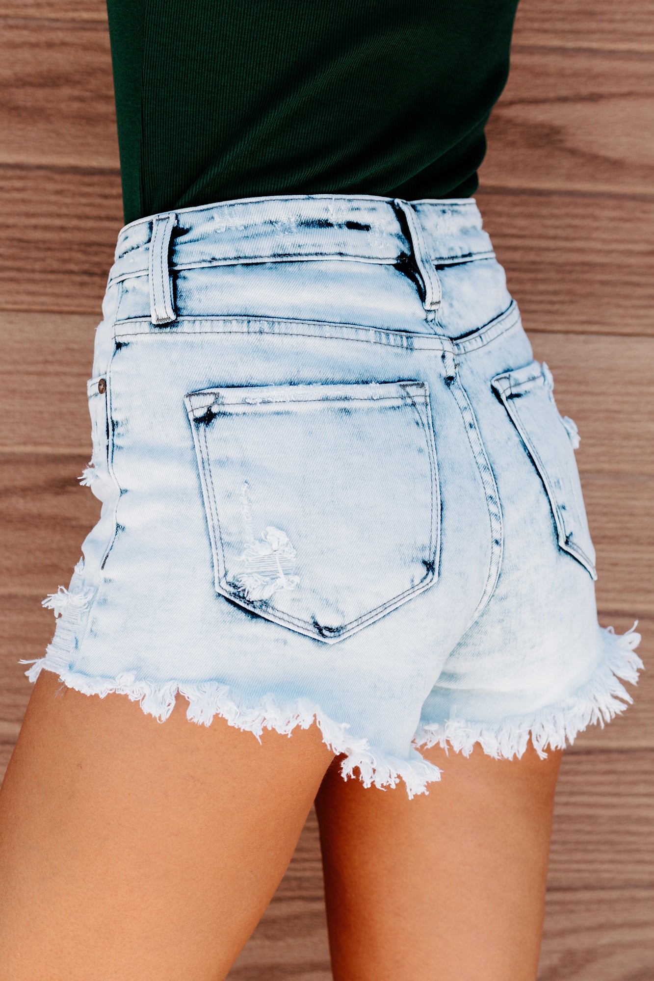 Concert Ready High Rise Distressed Acid Wash Kancan Shorts (Light)-The Formal Wear