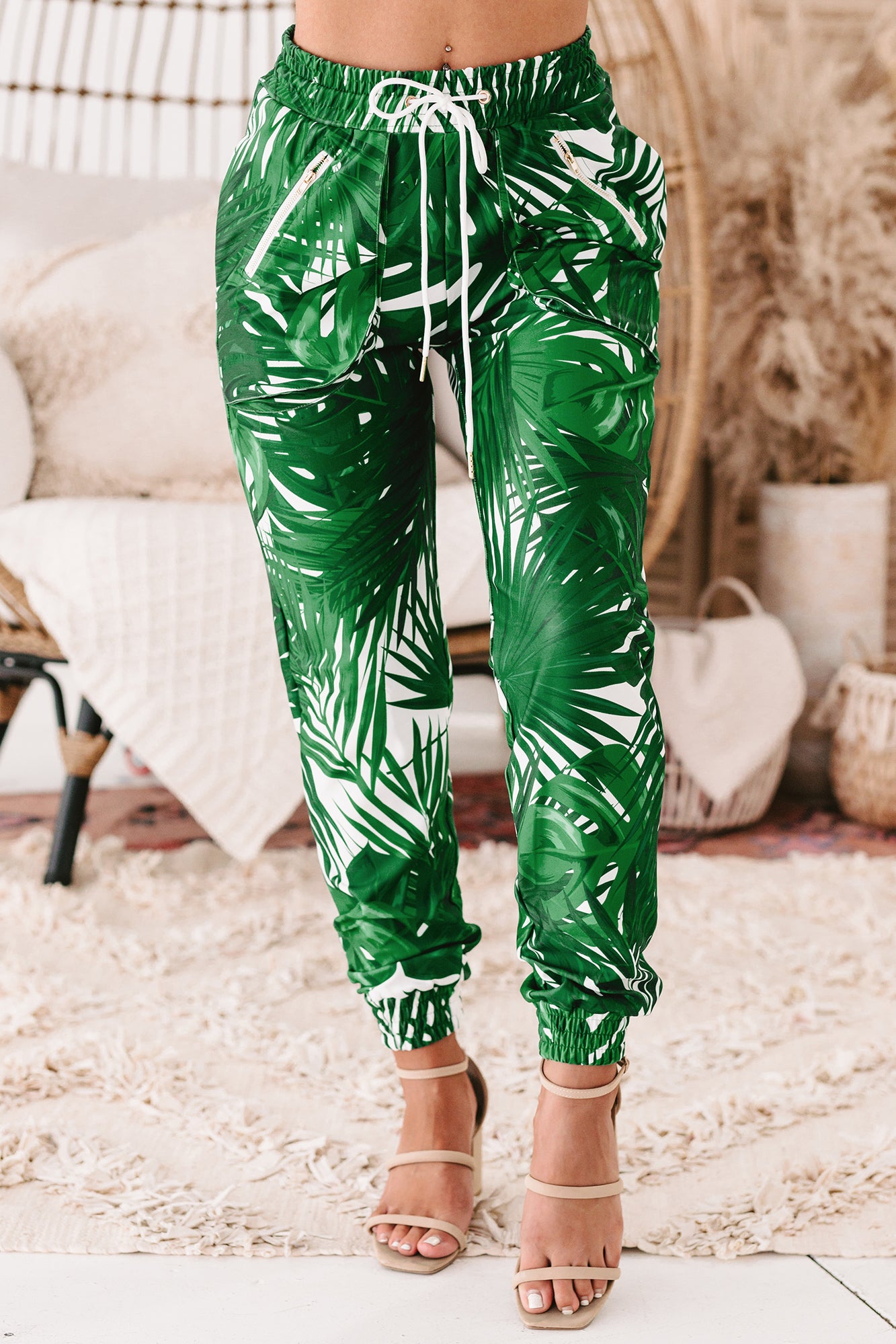 Adventurous Attitude Palm Print Two Piece Set (Green)-The Formal Wear