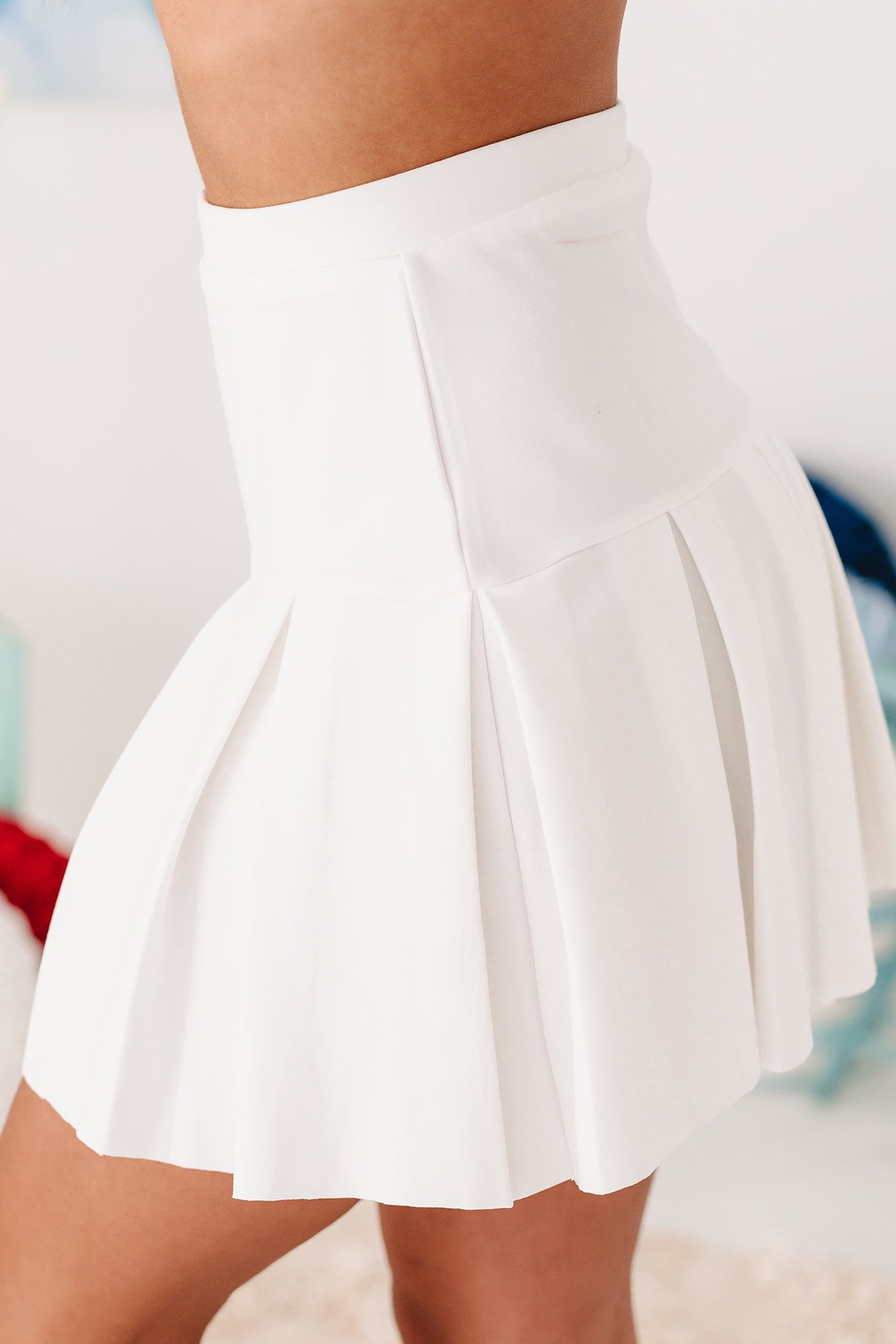 Match Point Pleated Mini Skirt (Ivory)-The Formal Wear