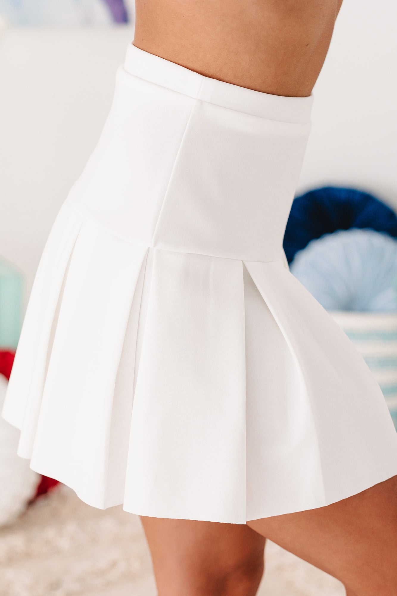 Match Point Pleated Mini Skirt (Ivory)-The Formal Wear