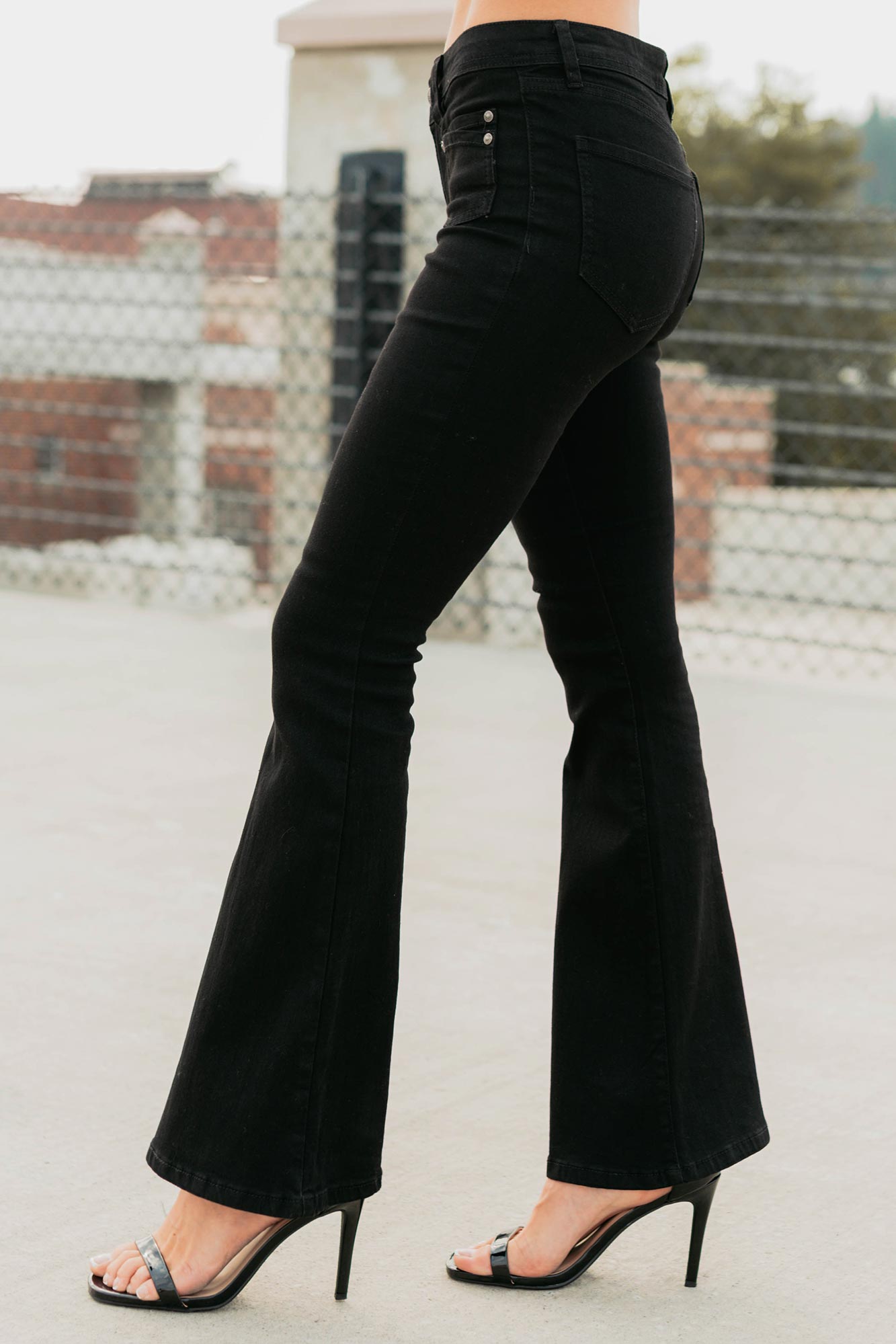 Aracy Almost Famous Low Rise Flare Jeans (Black)-The Formal Wear