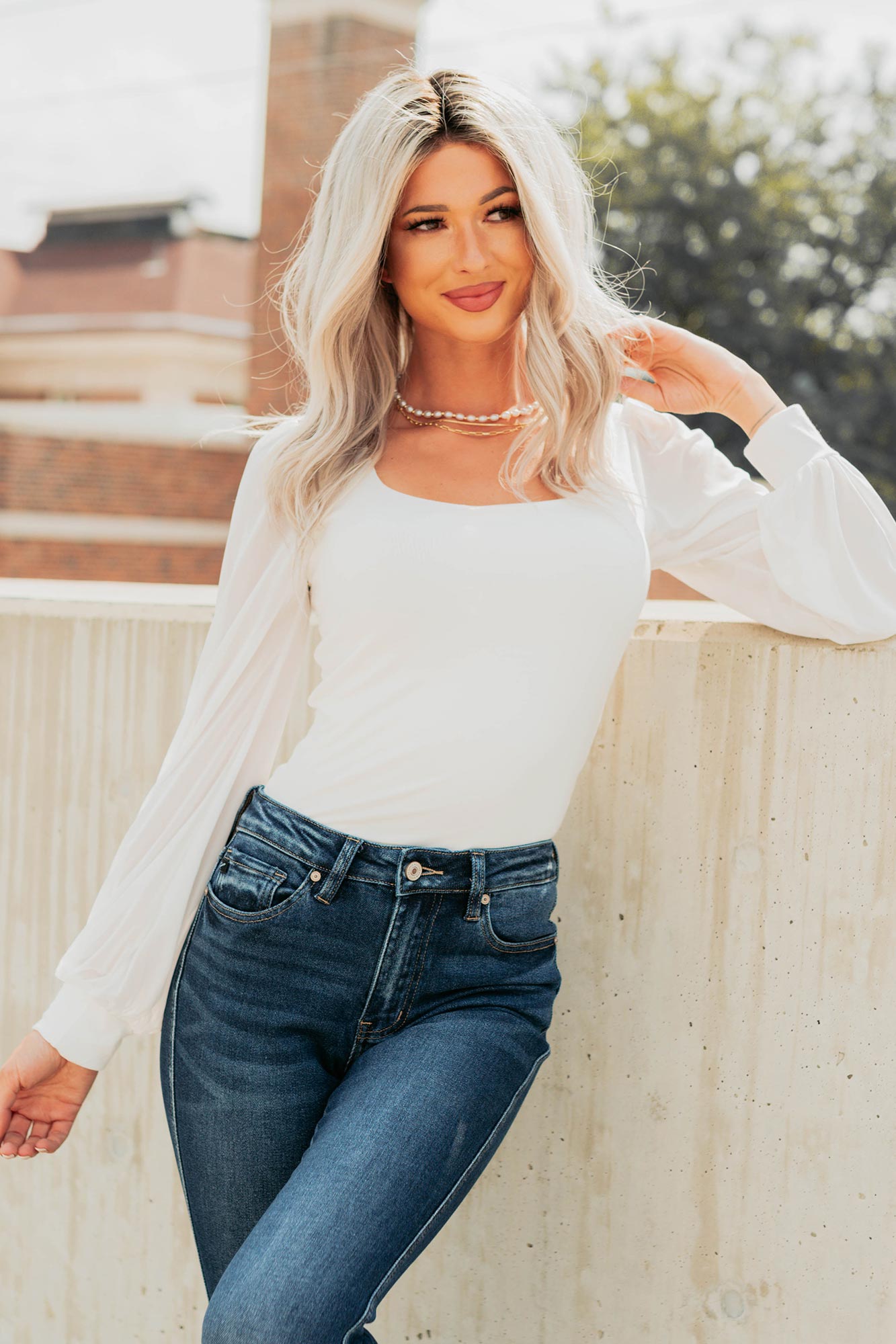 Inspired Moments Mesh Sleeve Top (Ivory)-The Formal Wear