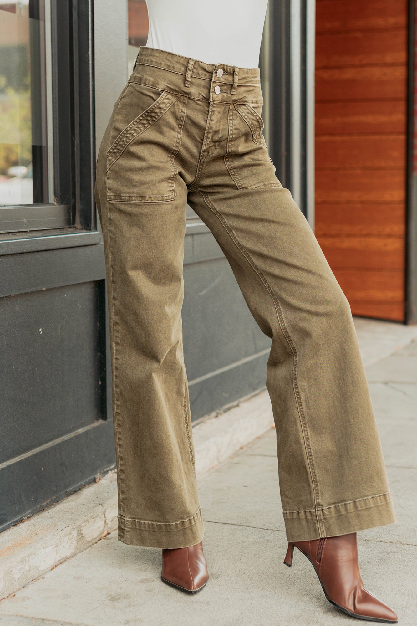 Henley Wide Leg Mica Denim Jeans (Fern Green)-The Formal Wear