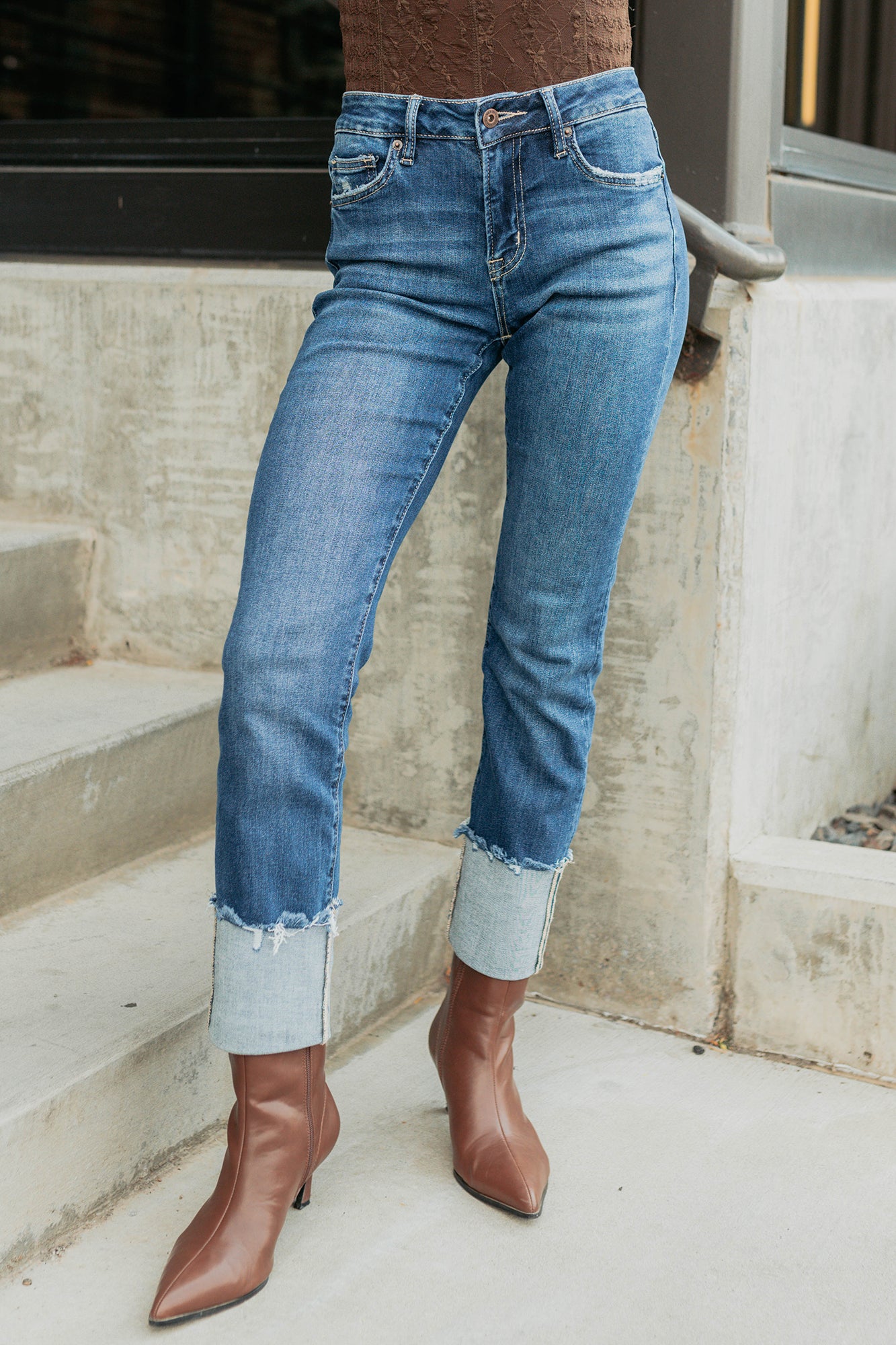 Ava Straight Leg Cuffed Mica Denim Jeans (Dark)-The Formal Wear