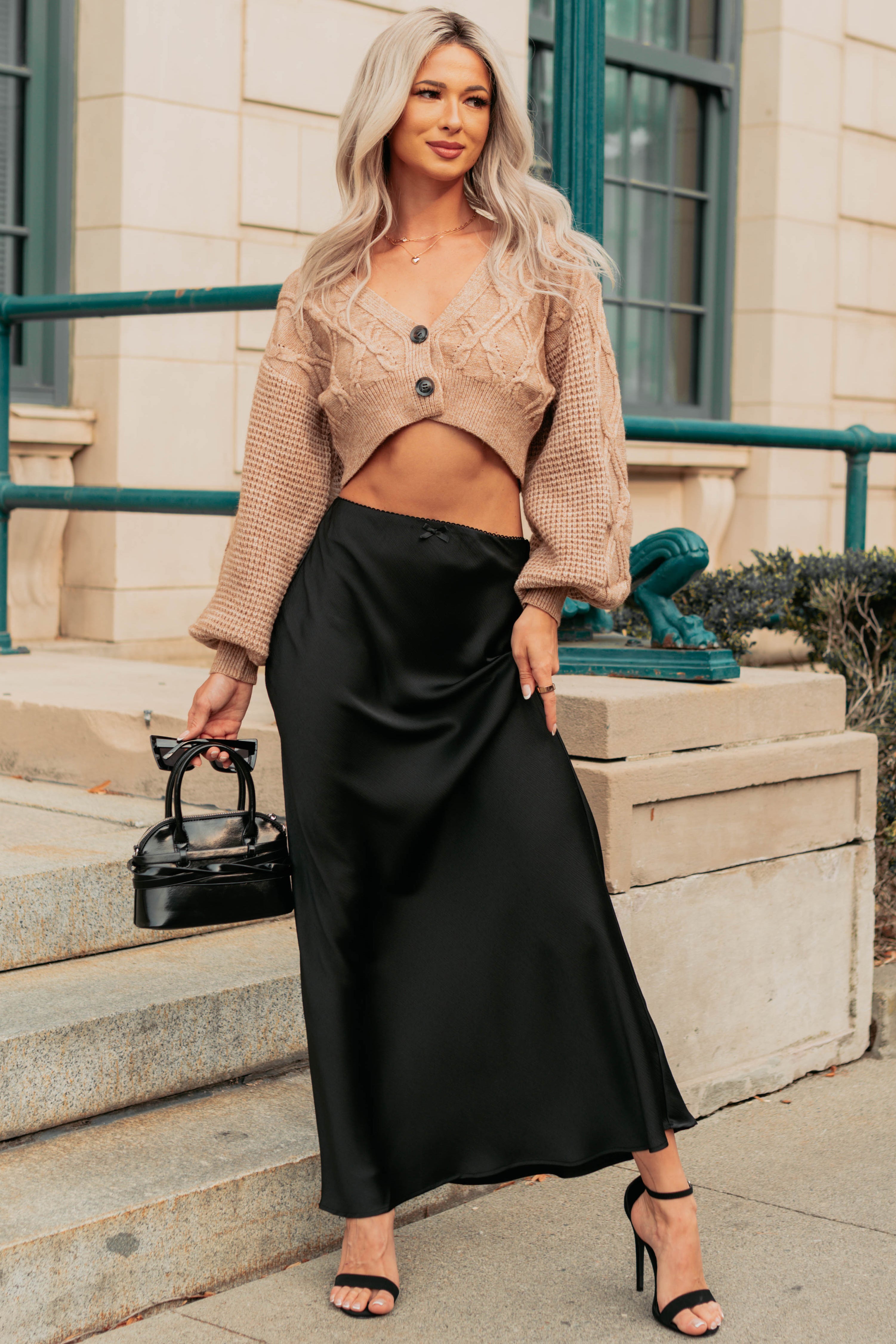 True Escapism Cropped Cable Knit Cardigan (Taupe)-The Formal Wear