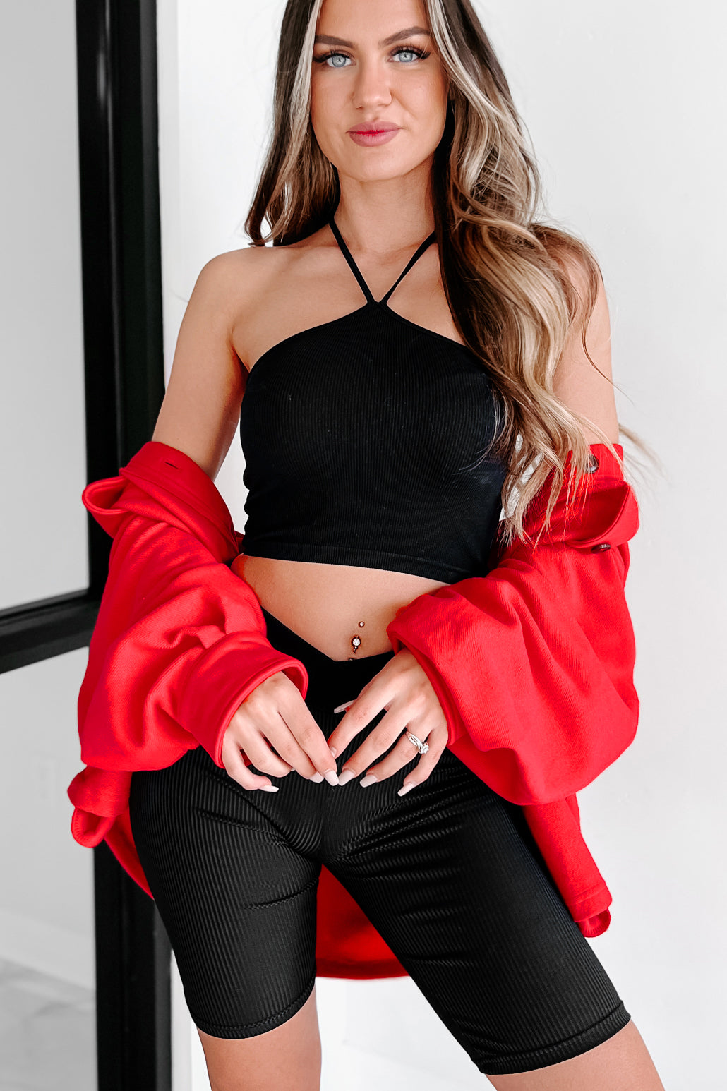 Simple Statements Button-Front Shacket (Red)-The Formal Wear