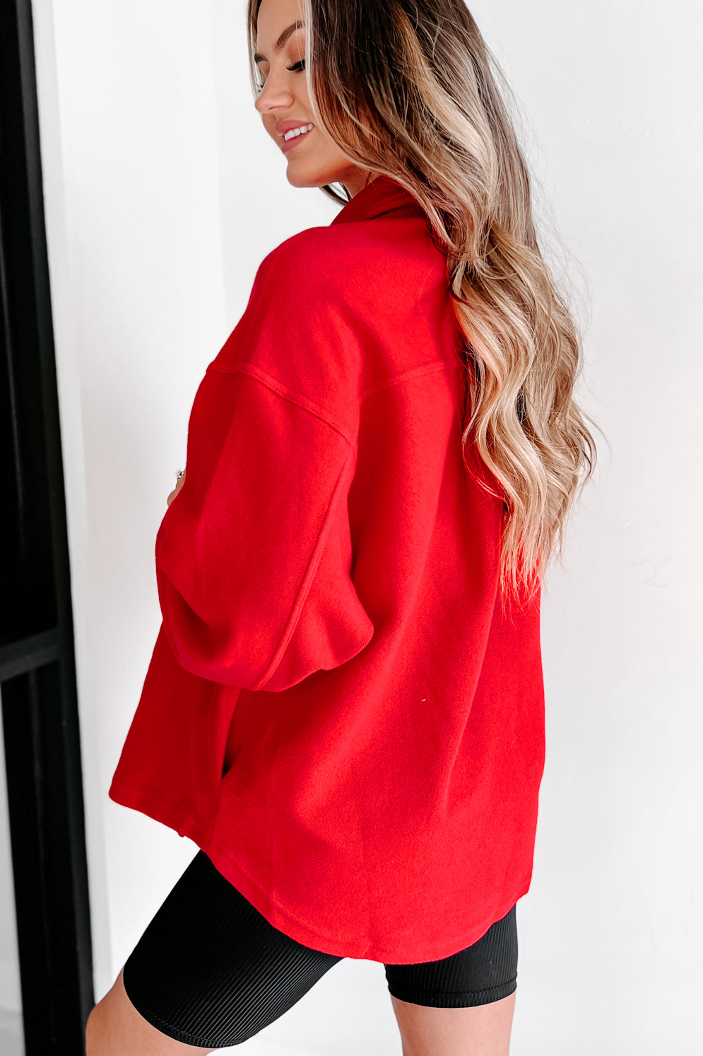 Simple Statements Button-Front Shacket (Red)-The Formal Wear