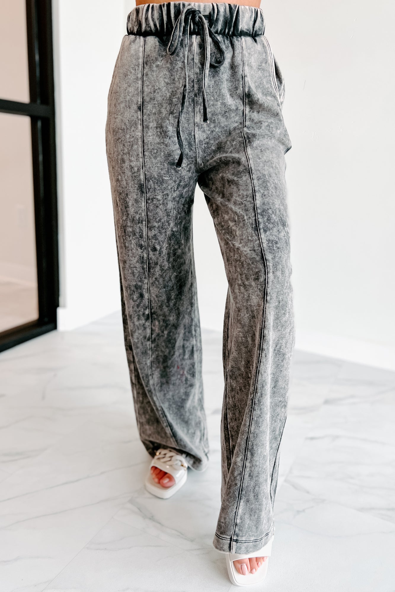 Don't Be Fooled Acid Wash Wide Leg Pants (Ash Black)-The Formal Wear