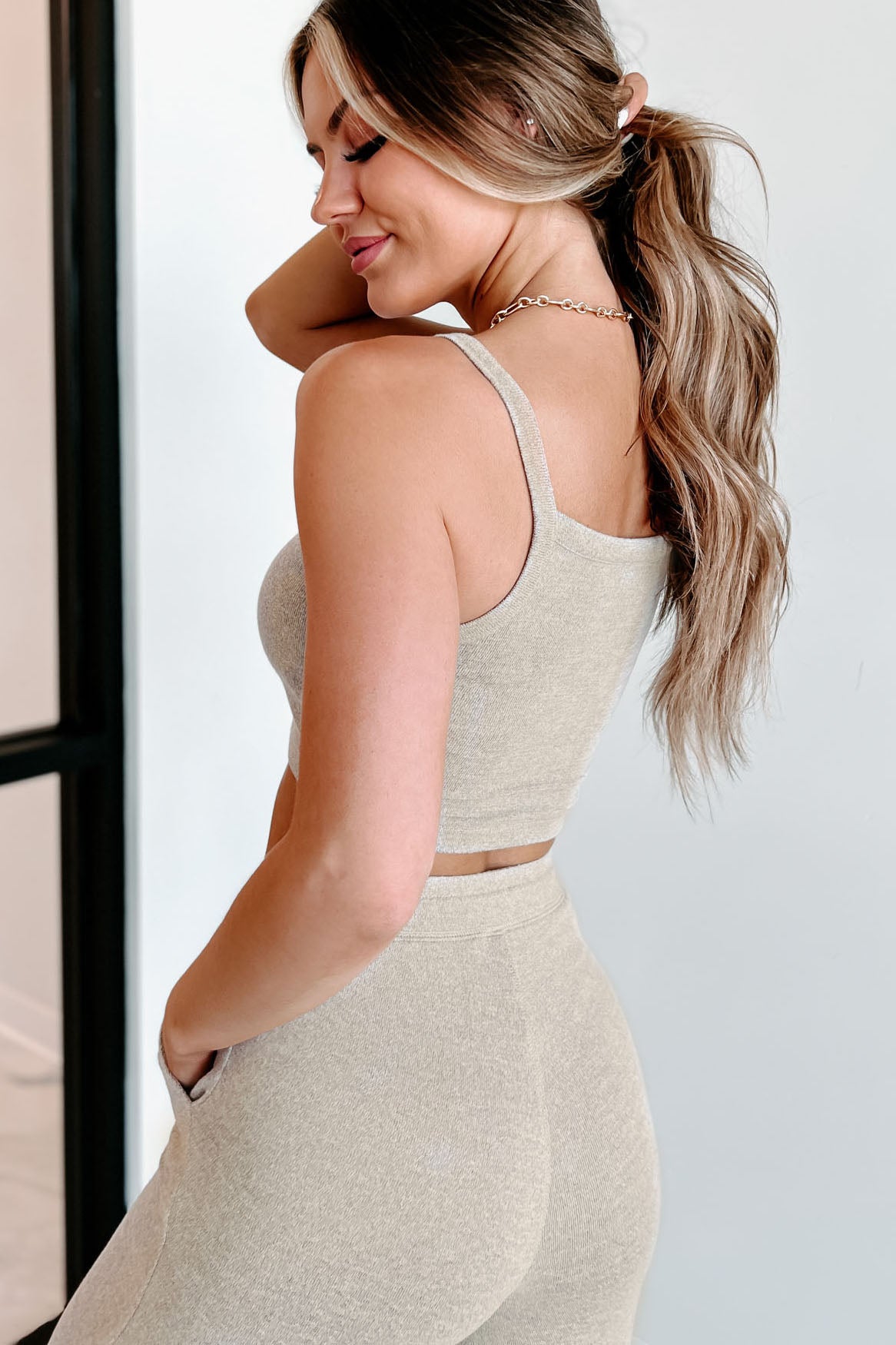 Movie Marathon Brushed Knit Crop Tank (Two-Tone Mocha)-The Formal Wear