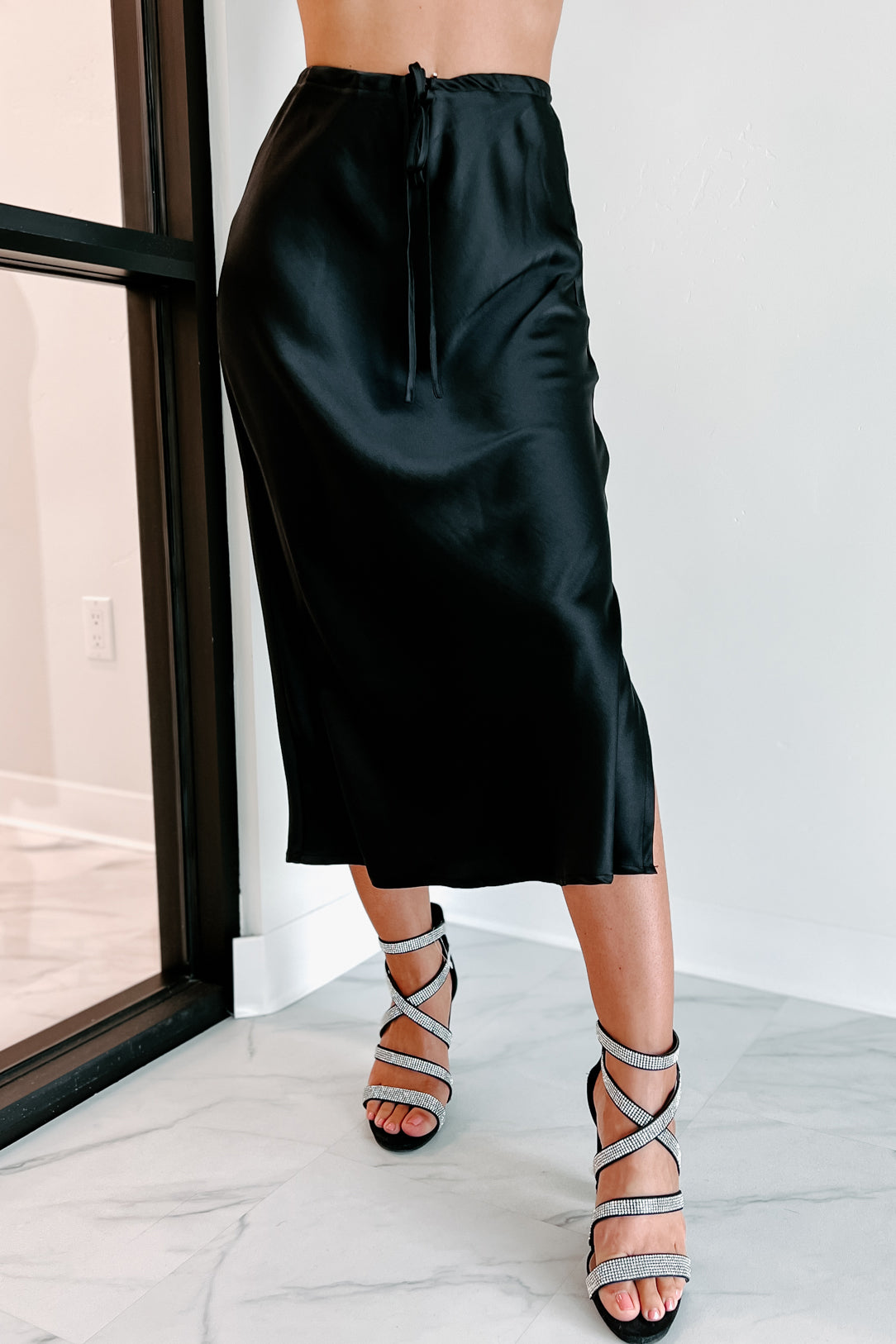 My Personal Preference Satin Midi Skirt (Black)-The Formal Wear