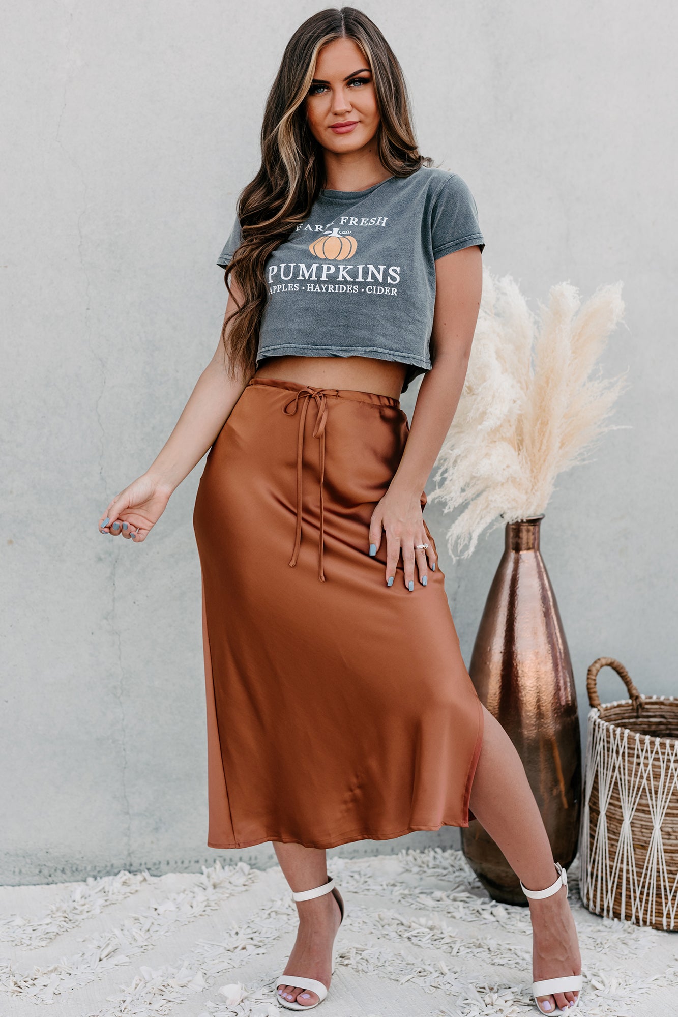 My Personal Preference Satin Midi Skirt (Rust)-The Formal Wear