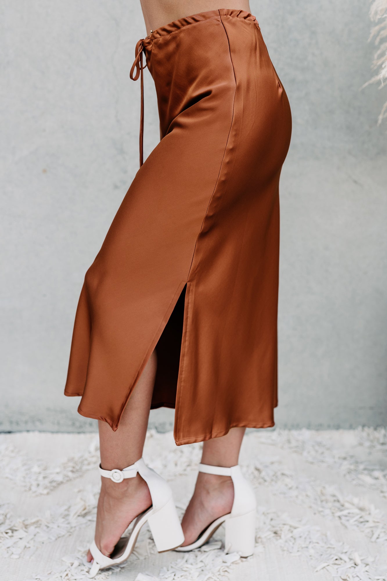 My Personal Preference Satin Midi Skirt (Rust)-The Formal Wear
