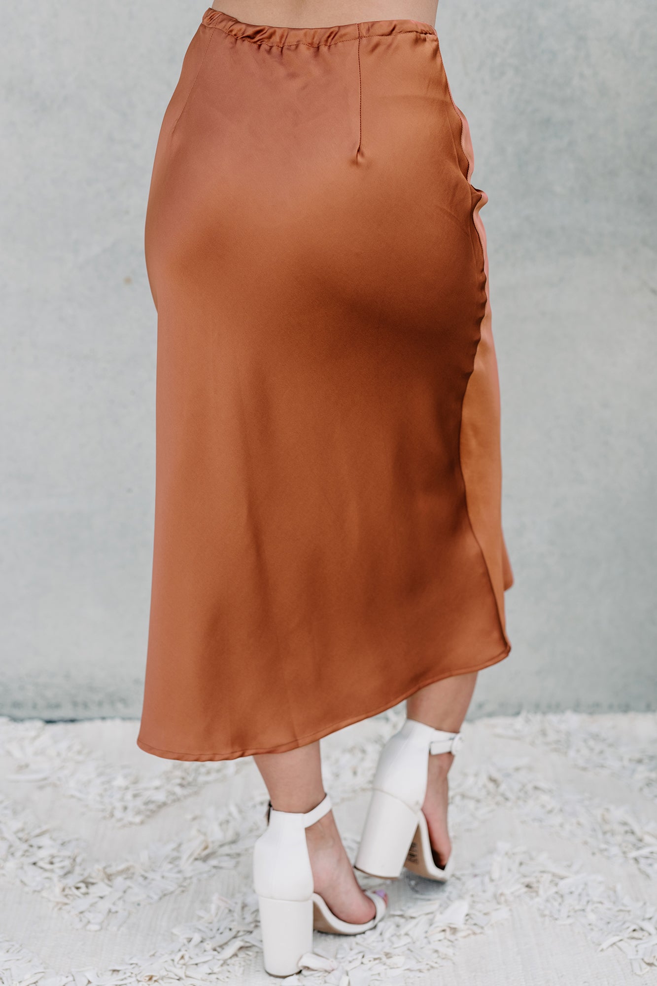 My Personal Preference Satin Midi Skirt (Rust)-The Formal Wear