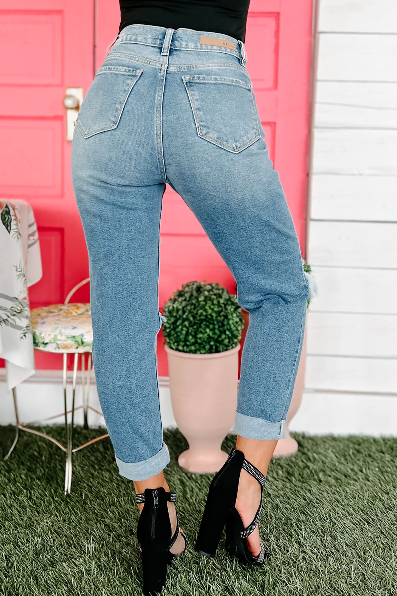 Tough Customer High Rise Knee Cut Cello Mom Jeans (Light Denim)-The Formal Wear