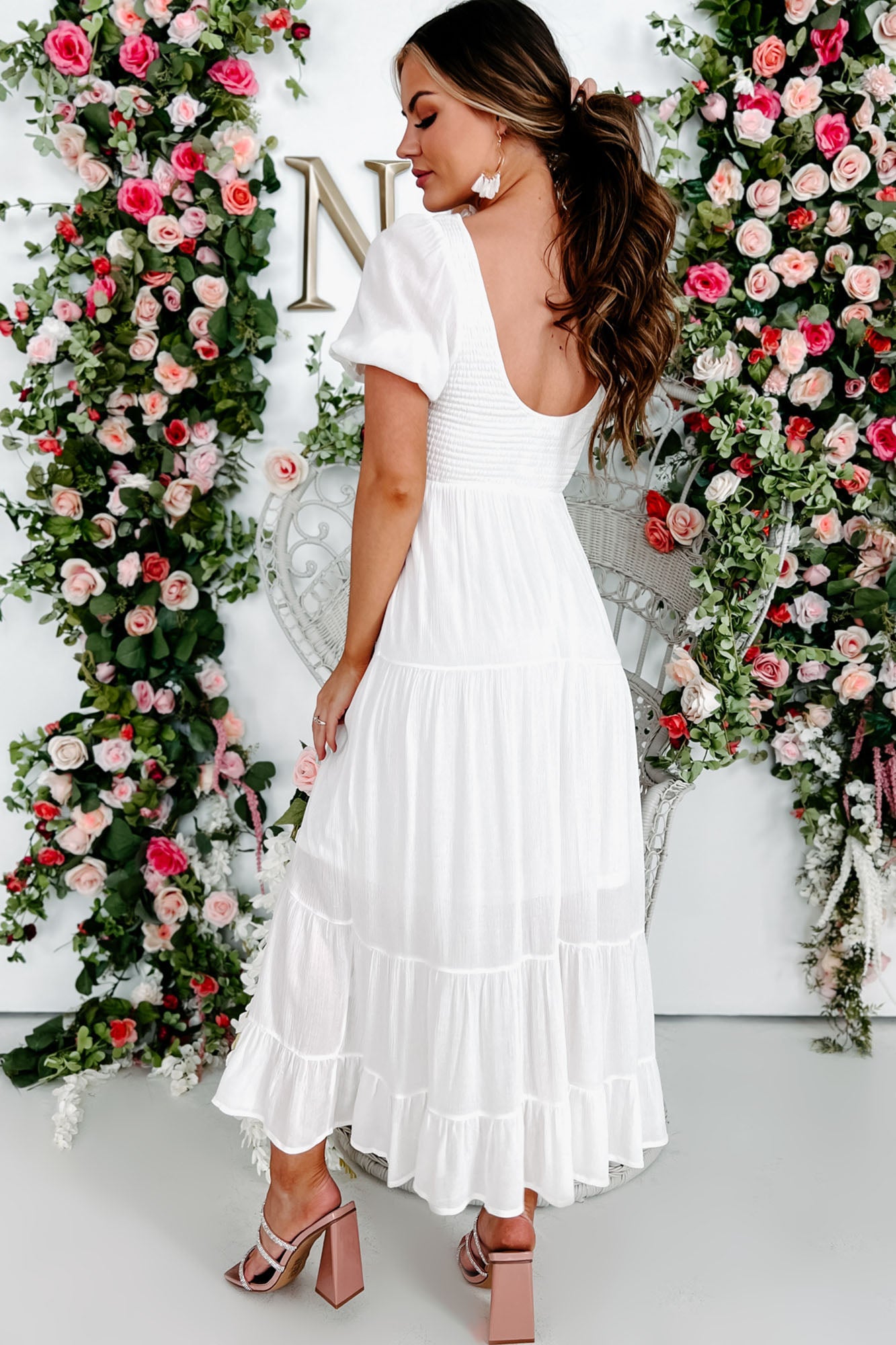 Poetic Poise Smocked Midi Dress (Off White)-The Formal Wear