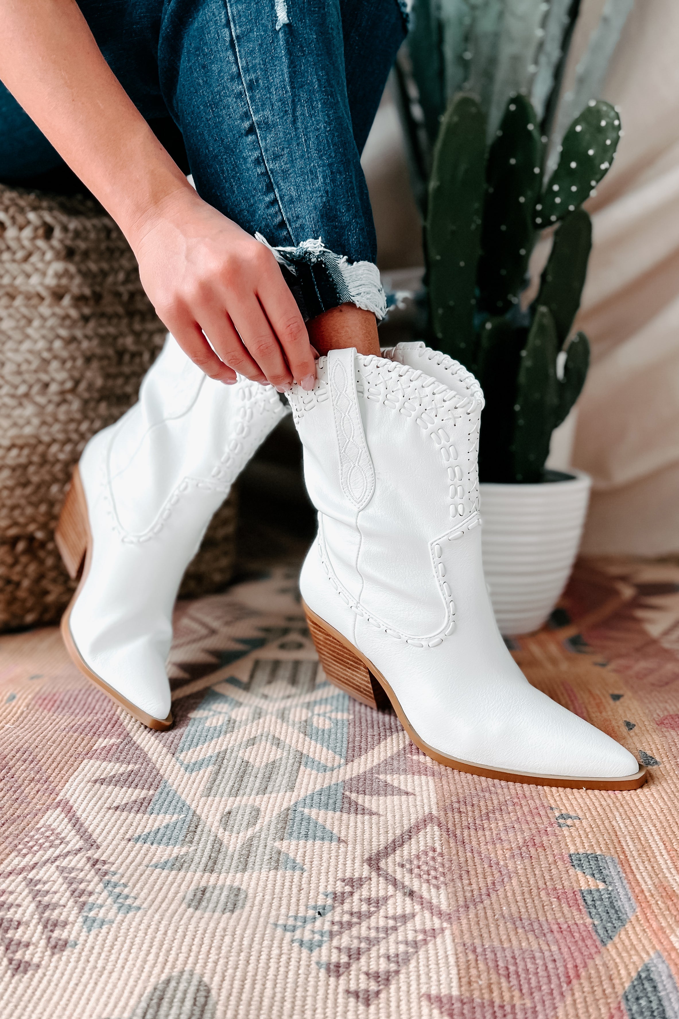 Cazey Whip Stitched Mid-Calf Billini Booties (White)-The Formal Wear