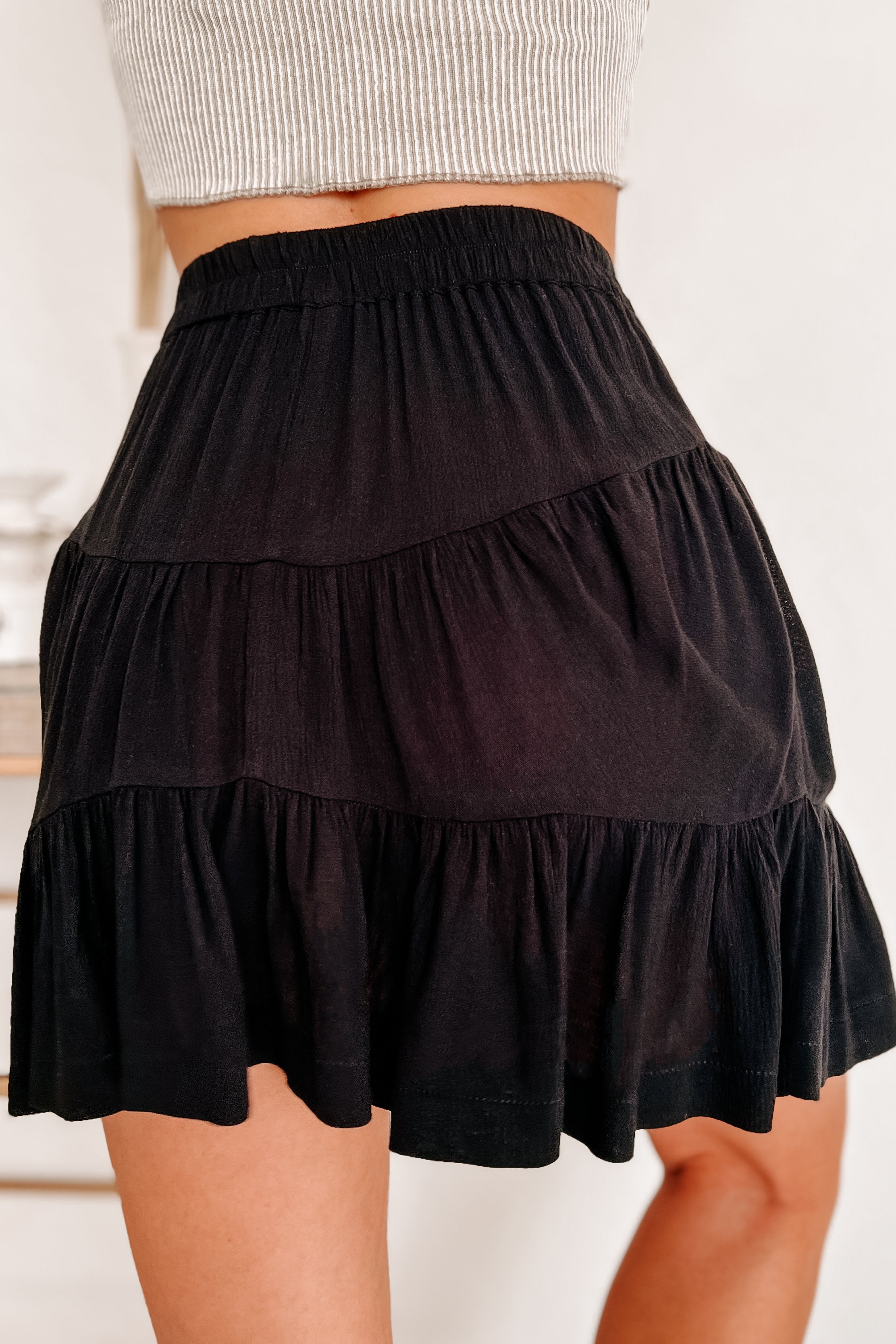 Moments To Remember Button-Front Mini Skirt (Black)-The Formal Wear