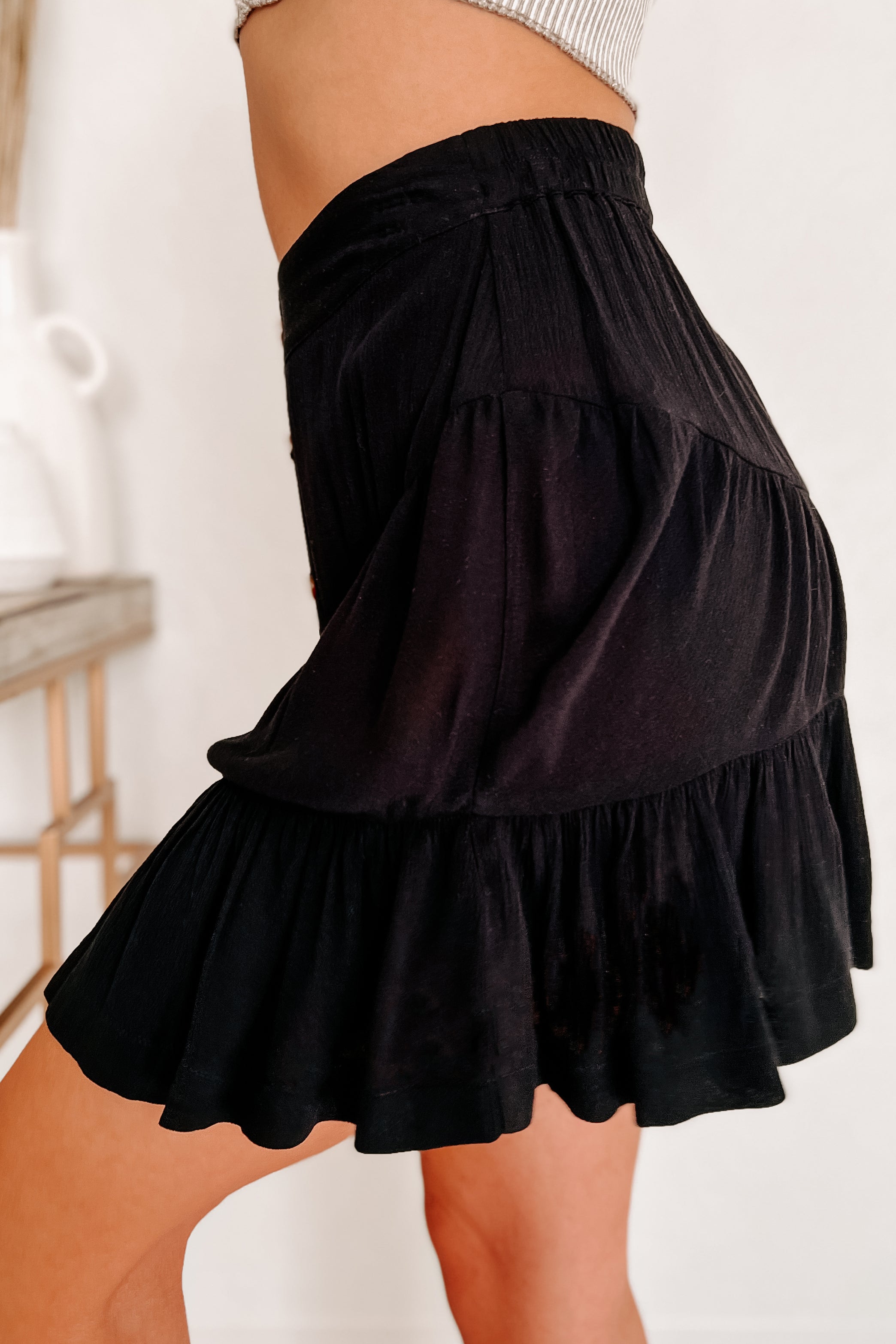 Moments To Remember Button-Front Mini Skirt (Black)-The Formal Wear