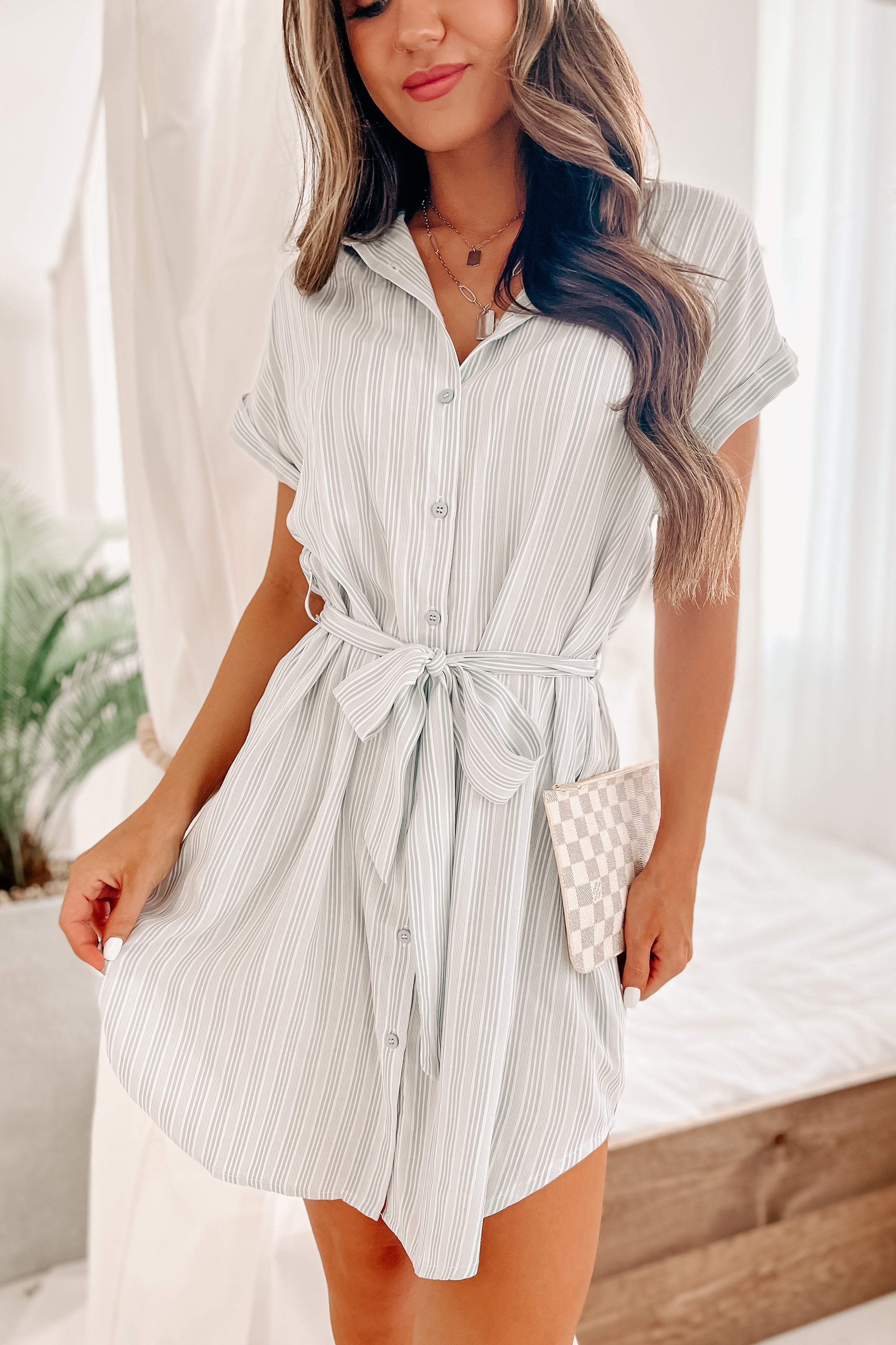When I'm With You Stripped Shirt Dress (Sky Blue)-The Formal Wear