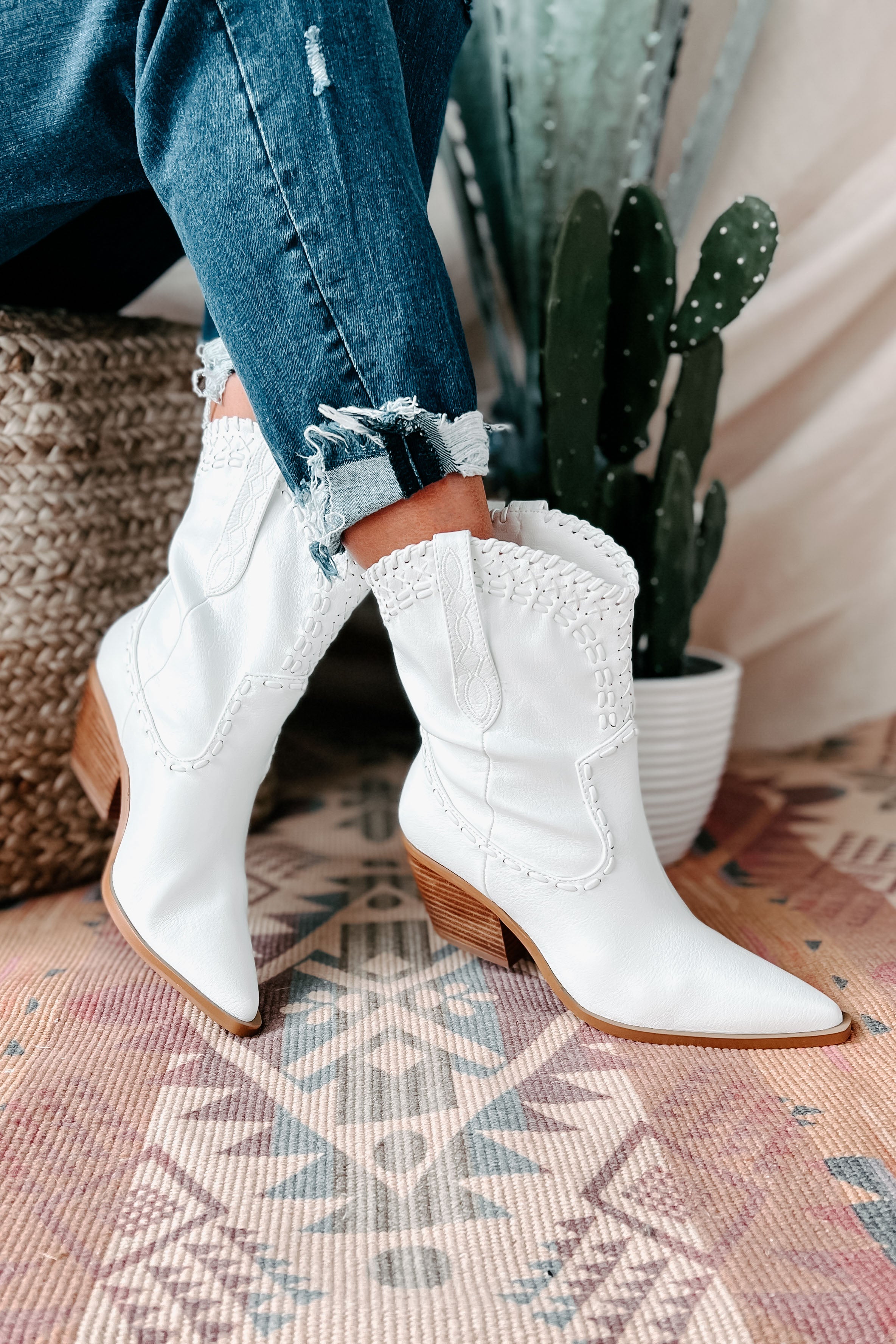 Cazey Whip Stitched Mid-Calf Billini Booties (White)-The Formal Wear