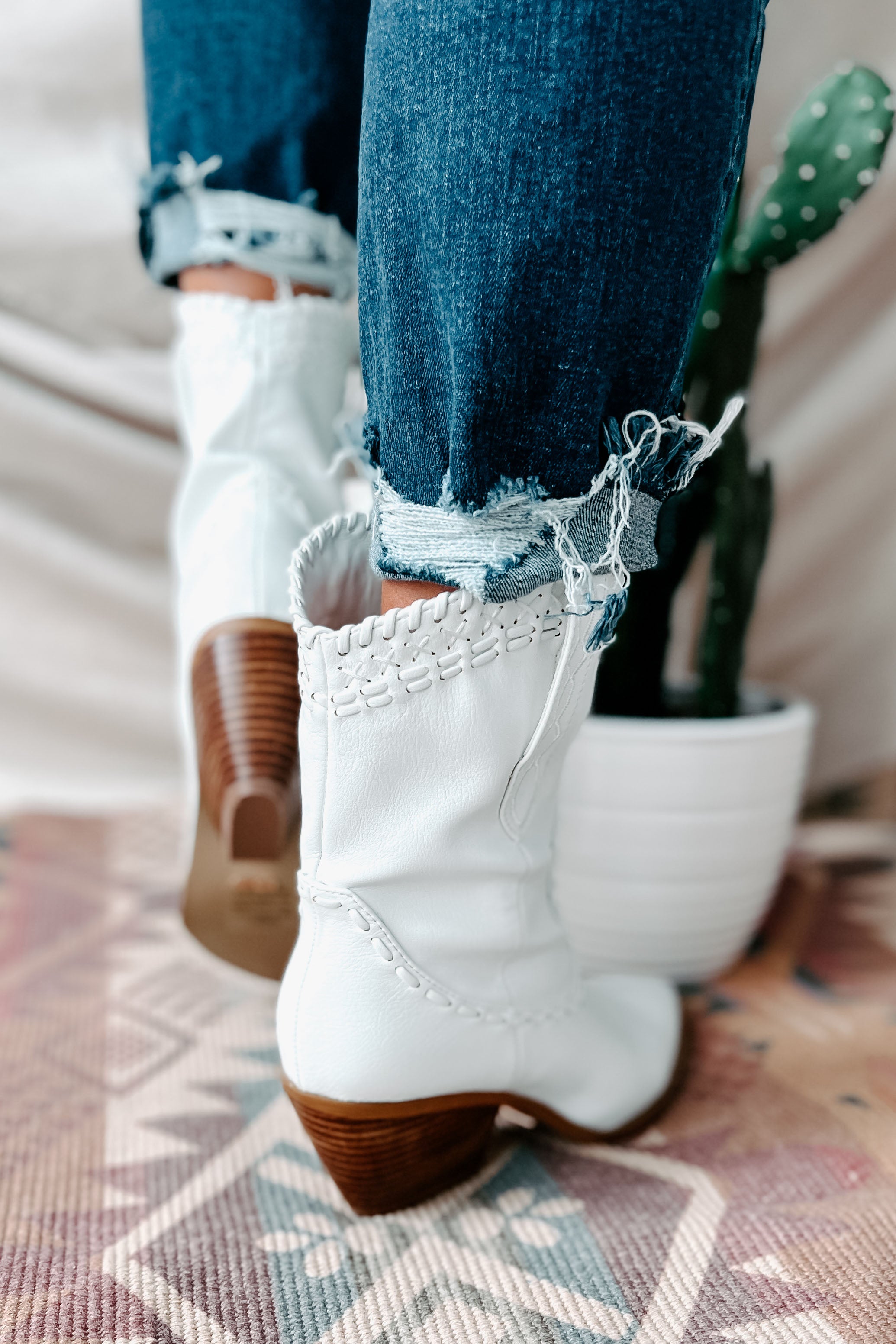Cazey Whip Stitched Mid-Calf Billini Booties (White)-The Formal Wear