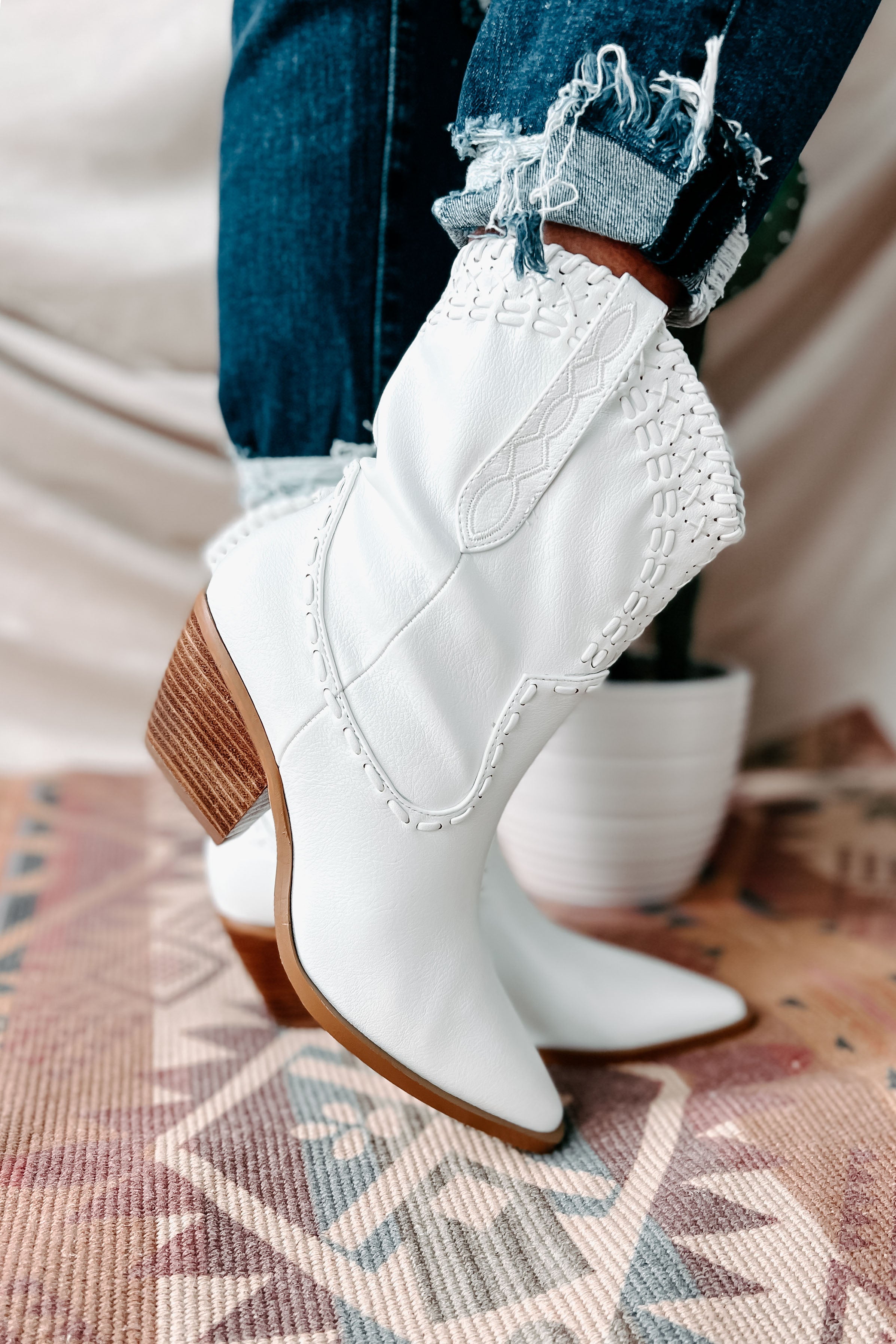 Cazey Whip Stitched Mid-Calf Billini Booties (White)-The Formal Wear