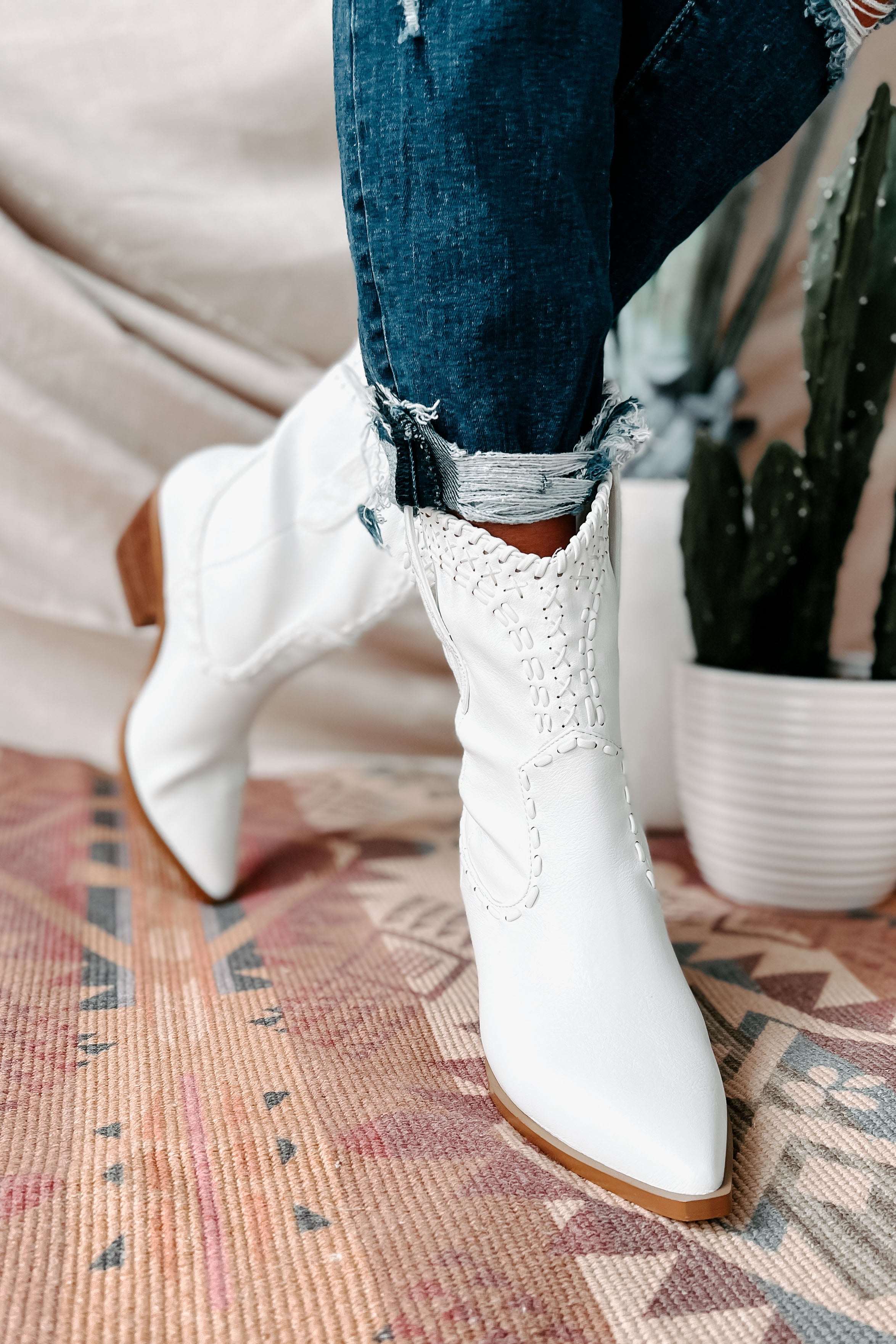 Cazey Whip Stitched Mid-Calf Billini Booties (White)-The Formal Wear