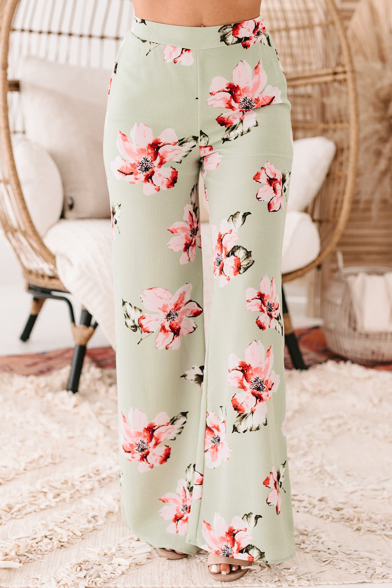 Cancun Crush Floral High Rise Wide Leg Pants (Green)-The Formal Wear