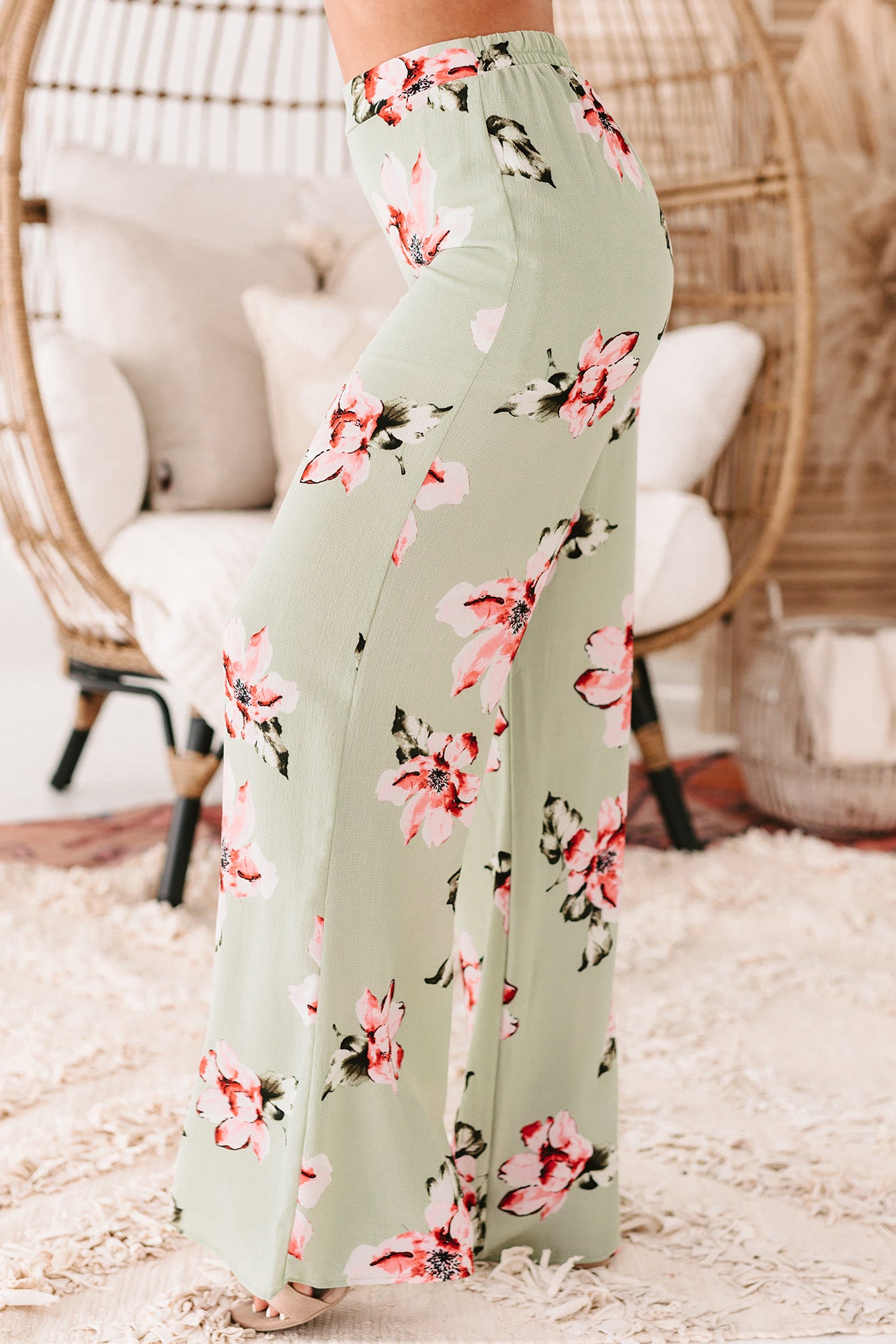 Cancun Crush Floral High Rise Wide Leg Pants (Green)-The Formal Wear