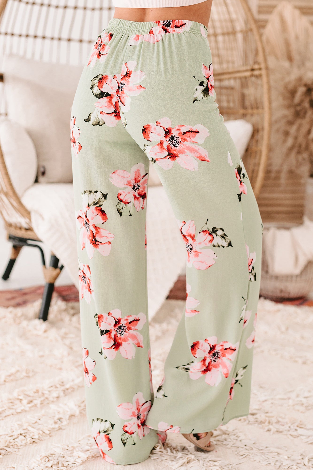 Cancun Crush Floral High Rise Wide Leg Pants (Green)-The Formal Wear